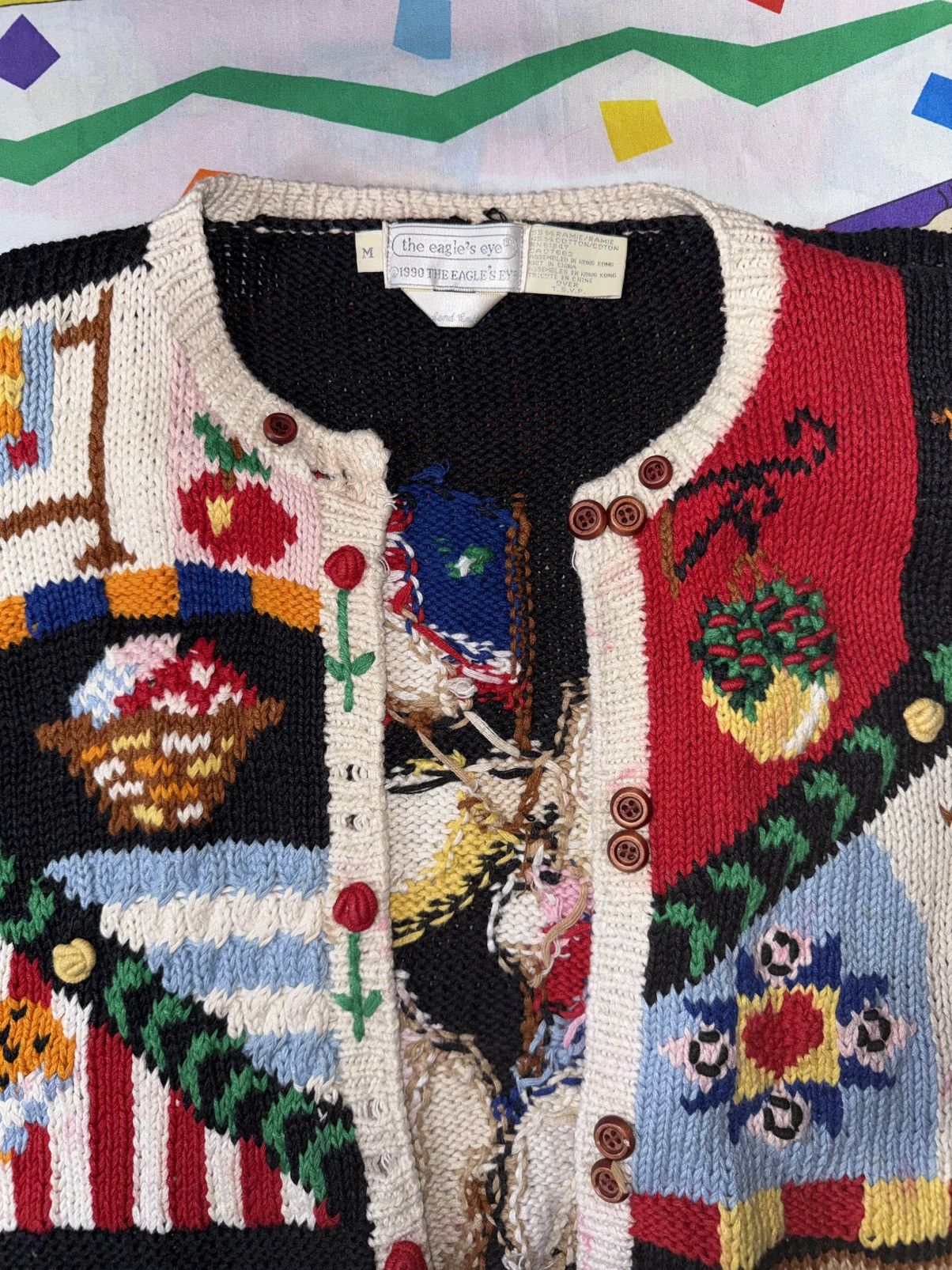 Other Womens Eagle's Eye 90's Vintage Hand Knit Patriotic Cardigan Size M / US 6-8 / IT 42-44 - 6 Thumbnail