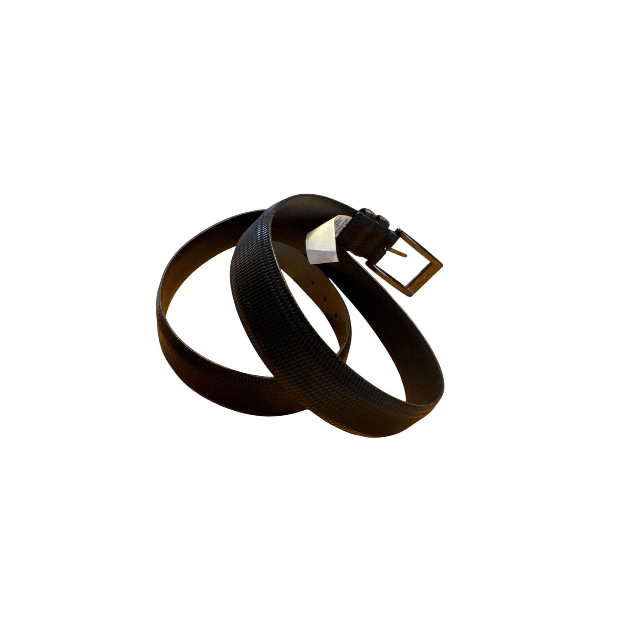 Designer Mens Warehouse Mens Black Leather Belt With Brass Buckle Siz Size 38 - 3 Thumbnail