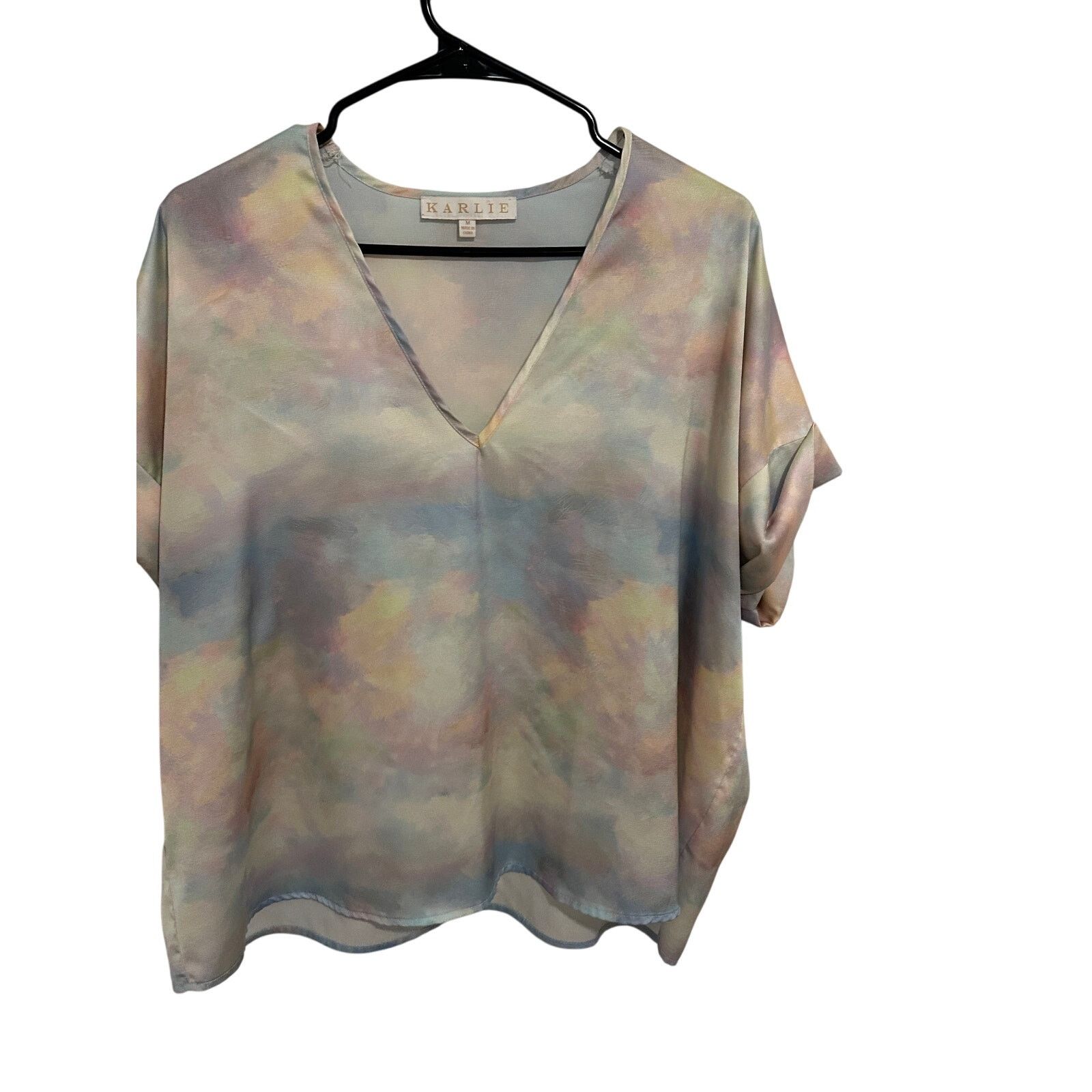 Other KARLIE Tie Dye Multicolor Short Rolled Sleeve V-Neck Blouse Size M / US 6-8 / IT 42-44 - 3 Thumbnail