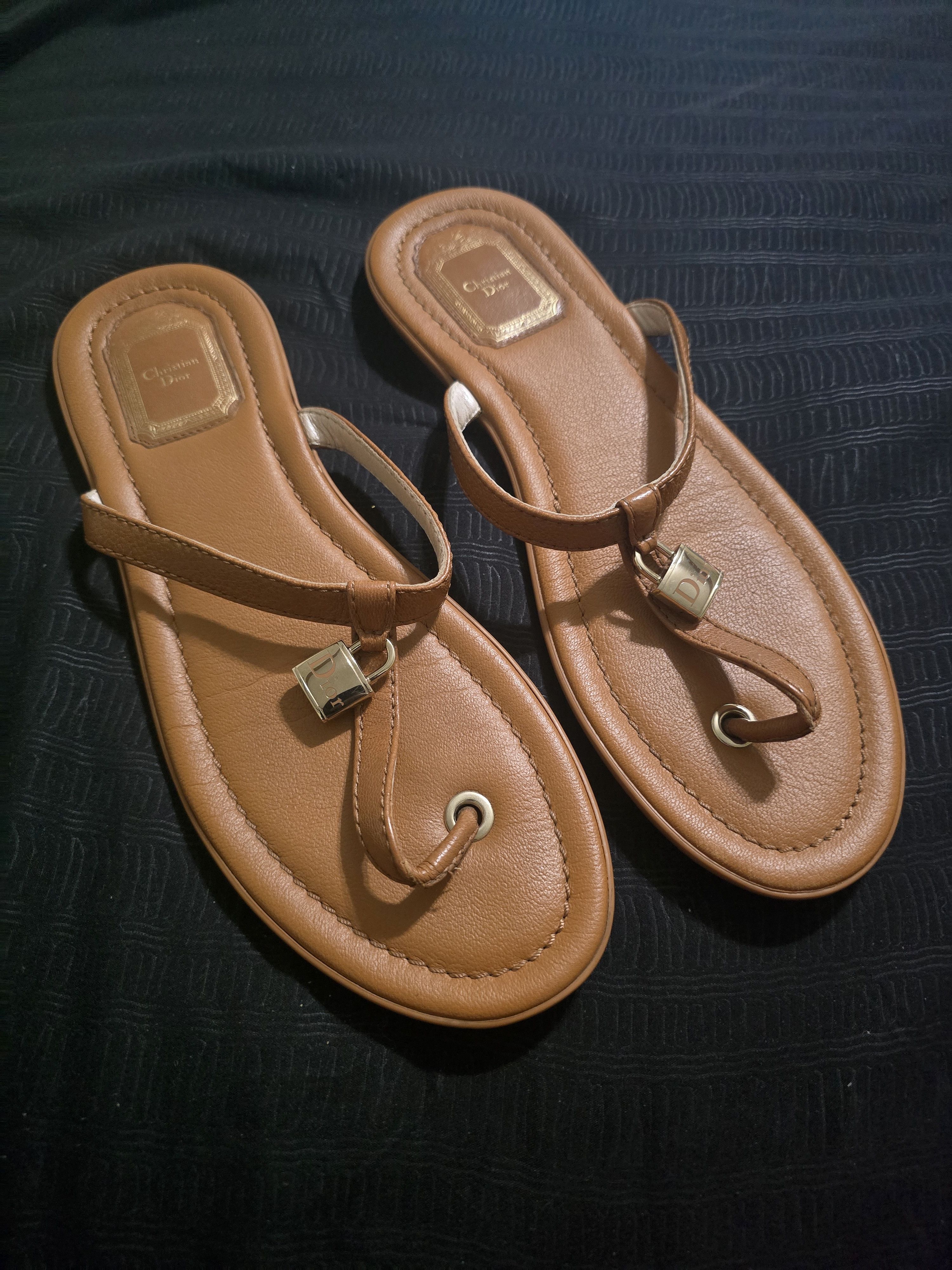 Dior Christian Dior Lock Charm Leather Thongs Sandals Sz 39 Size US 9 / IT 39 - 1 Thumbnail