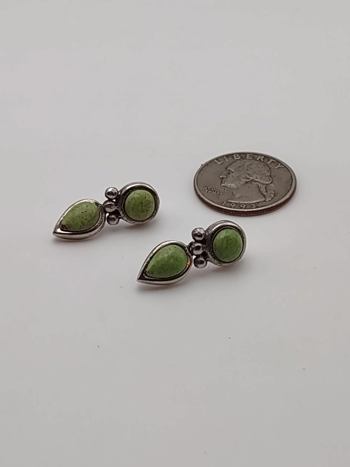 The Unbranded Brand Vintage Mexico 925 Sterling Green Stone Boho Drop Earrings Size ONE SIZE - 4 Thumbnail