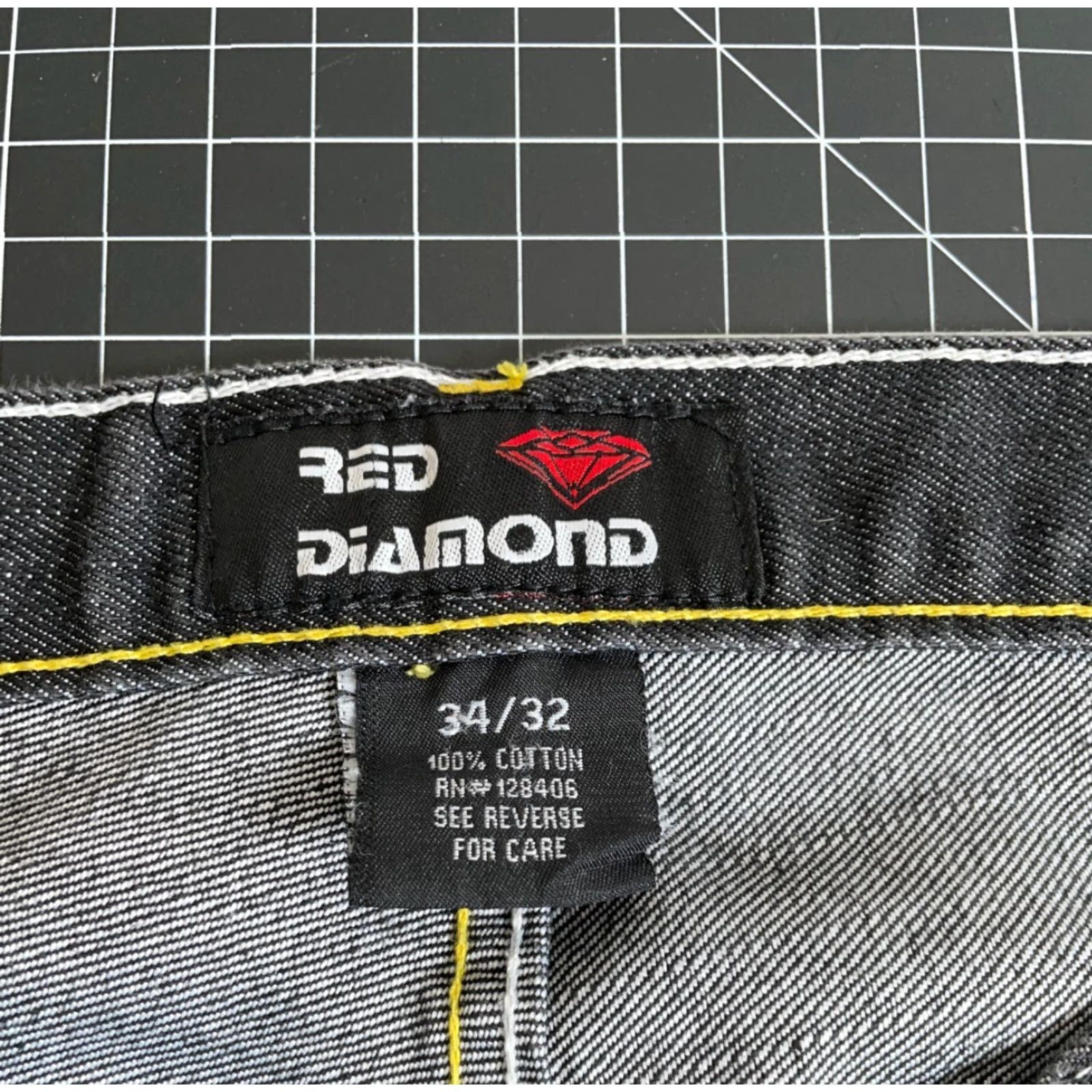 Denime VINTAGE Red Diamond Men's Jeans 32 x 30 Low Rise Straight Leg Denim 90s Y2K Hip Hop Retro Size US 32 / EU 48 - 3 Thumbnail