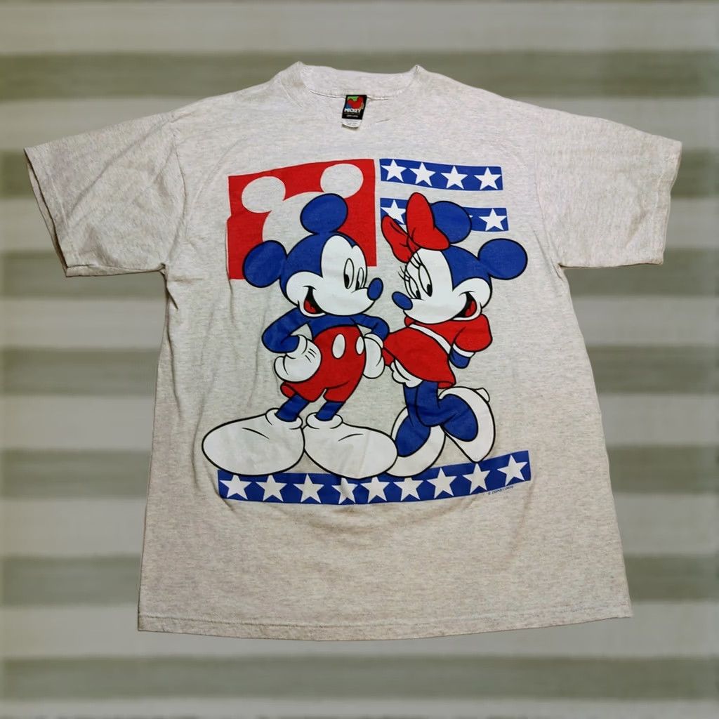 Mickey Unlimited VINTAGE Mickey Unlimited T Shirt Mens Large Mickey Minnie Mouse American Flag Gray Cotton 90s USA Graphic Print Size US L / EU 52-54 / 3 - 1 Thumbnail