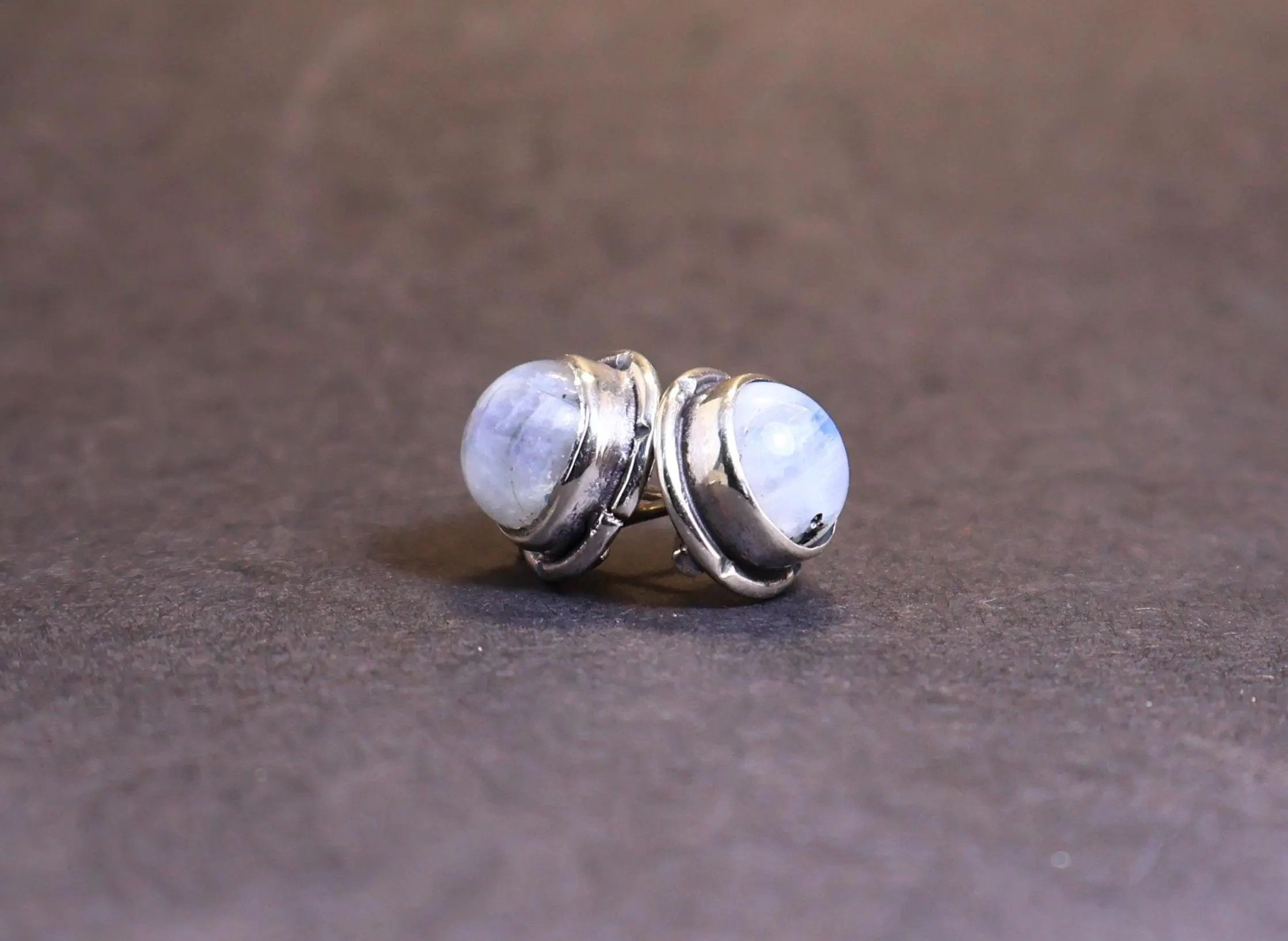 Handmade Moonstone Stud Earrings, Sterling Silver Handmade Earrings, Size ONE SIZE - 2 Thumbnail
