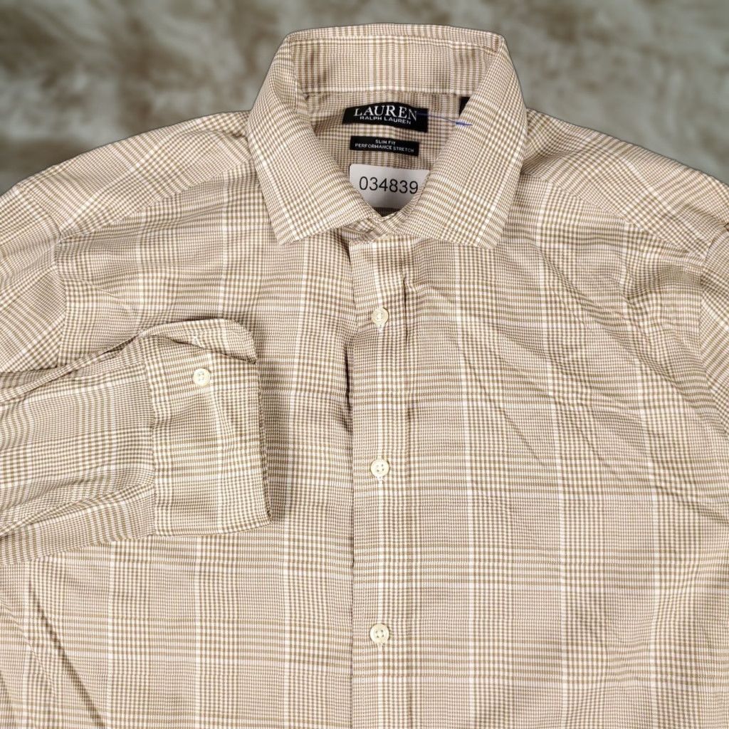 Ralph Lauren VINTAGE Nike Shirt Mens Large Beige Plaid Button Up Long Sleeve Size US L / EU 52-54 / 3 - 1 Thumbnail