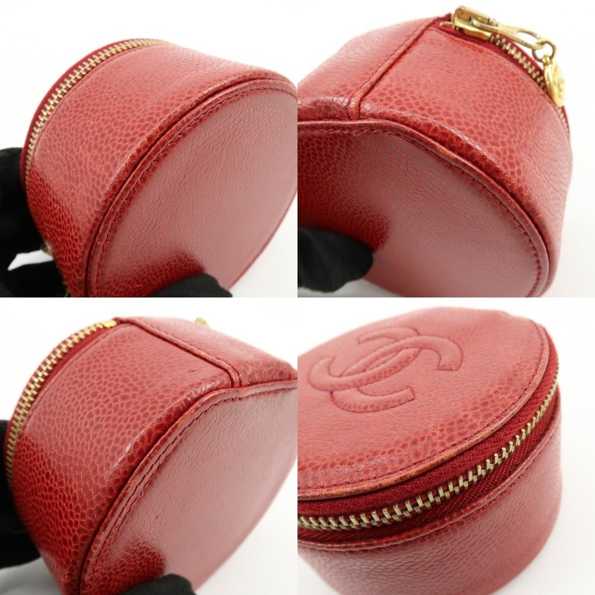 Chanel Chanel CC Logo Caviar Leather Cosmetic Pouch Red Size ONE SIZE - 4 Thumbnail