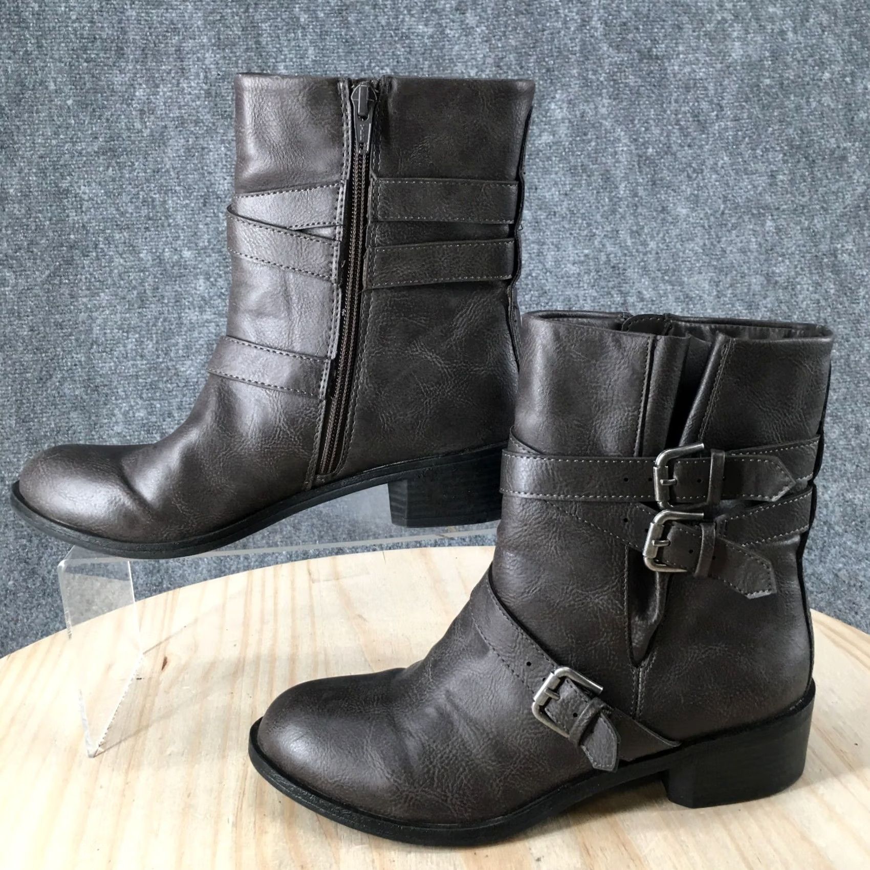 Vintage Style&co. Boots Womens 8M Baxten Zip Biker Ankle Bootie Brown Faux Leather Clothing Shoes Boots Women's 8 M Brown Faux Leather Biker Style 90s? Size US 8 / IT 38 - 2 Thumbnail