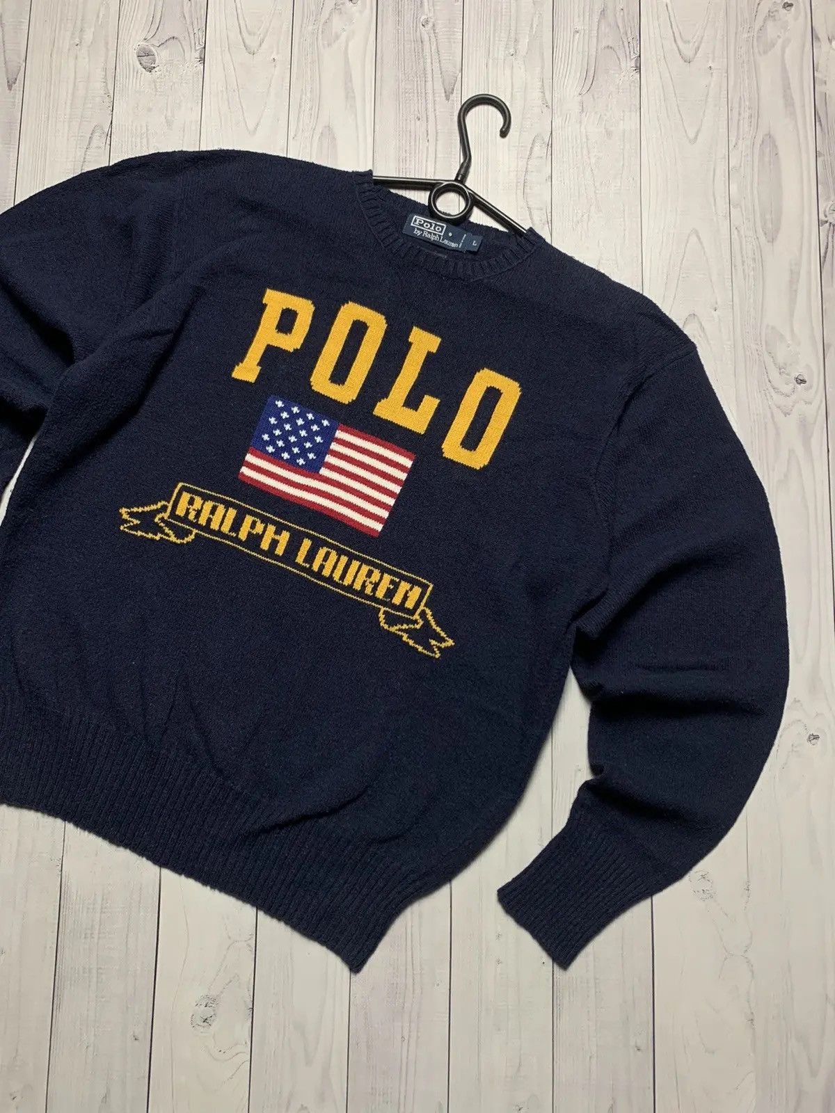 Ralph Lauren Vintage navy sweater Polo Ralph Lauren USA big central logo Size US L / EU 52-54 / 3 - 2 Thumbnail