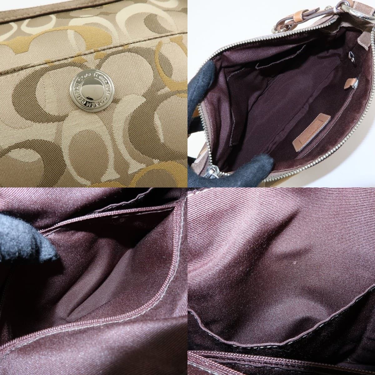 Coach Coach Signature Canvas & Suede Shoulder Bag Beige Size ONE SIZE - 7 Thumbnail
