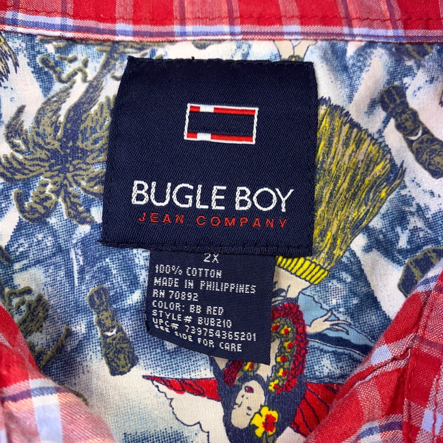 Bugle Boy VTG Bugle Boy Mens Shirt Plaid Button-Up Short Sleeve Red 2X Big & Tall Cotton Casual Beach Hawaiian 90s Mens Size US XXL / EU 58 / 5 - 6 Thumbnail