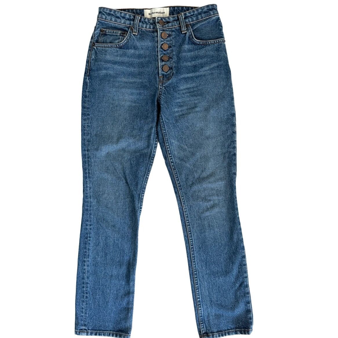 Reformation Reformation Mid Rise Button Straight Leg Jeans, Baltic Wash Size 25" / US 0 / IT 36 - 1 Thumbnail