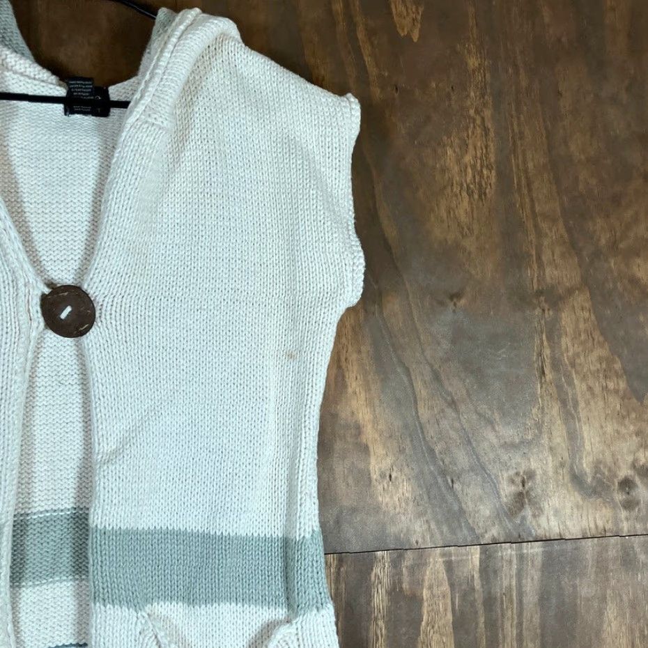 Vintage PURE HANDKNIT Womens White Hooded Sleeveless Vest Chunky Knit 100% Cotton XS/S Vest Women Winter Fall Spring Casual Knits with Pockets Womens Size XS / US 0-2 / IT 36-38 - 5 Thumbnail