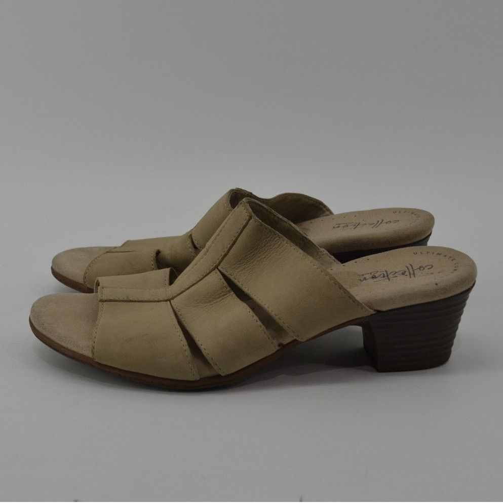 Clarks Clarks Size 8 Womens Tan Beige Leather Slip On Sandals Mules Size US 8 / IT 38 - 11 Thumbnail