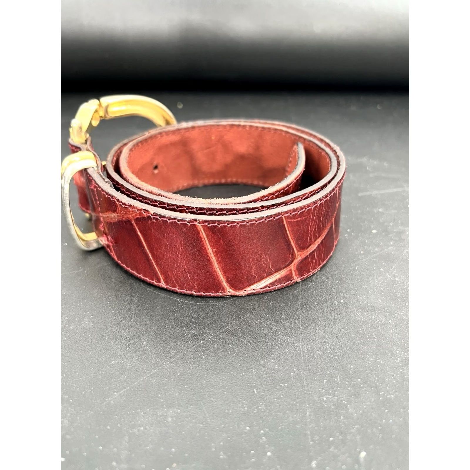 Vintage VINTAGE Doppia Vita Brown Leather Belt Gold Buckle Made In Italy Belt Women One Size Brown Western Buckle Adjustable Textured Size ONE SIZE - 3 Thumbnail