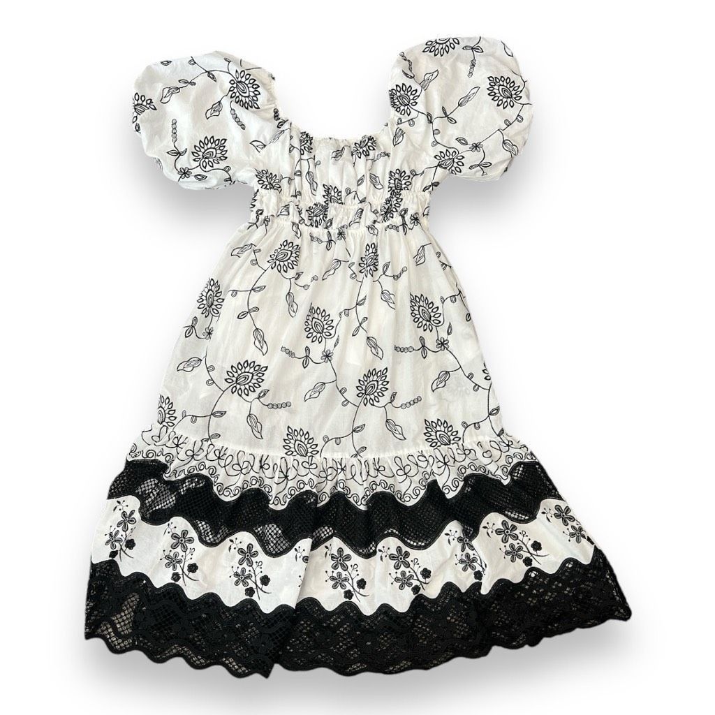 Other Ciebon Serbita Floral Embroidered Black White Puff Sleeve Dr Size XL / US 12-14 / IT 48-50 - 7 Thumbnail