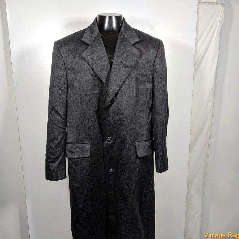 image of Vintage Harve Benard Holtzman Long Wool Coat Overcoat Mens Size S Dark Gray in White