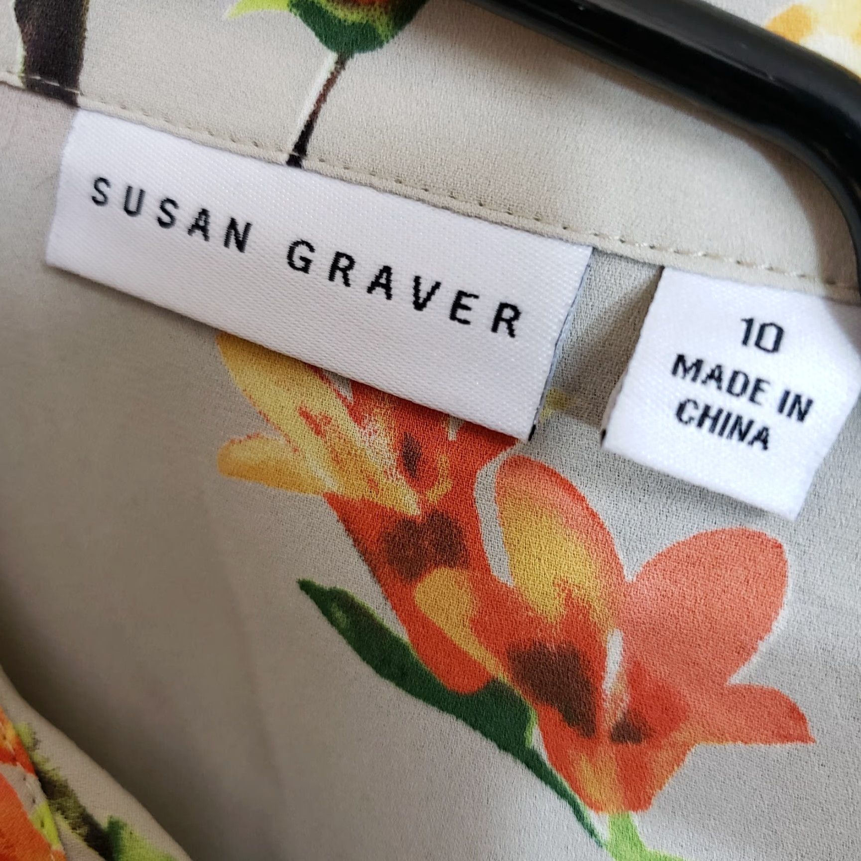 Vintage Susan Graver Womens Button Front Shirt Sz 10 Beige Orange Floral Sleeveless Blouse Size L / US 10 / IT 46 - 6 Thumbnail
