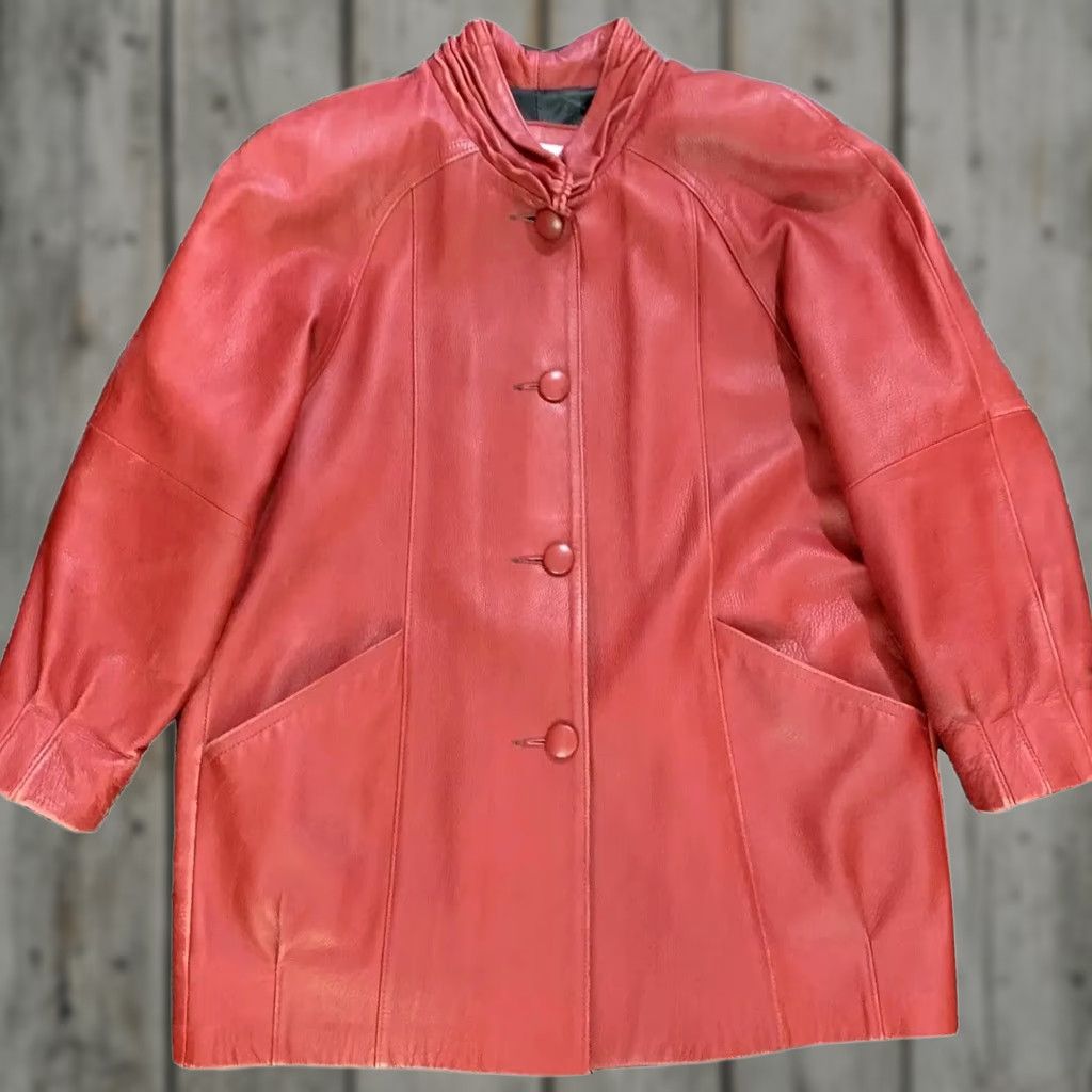 Vintage VINTAGE W.B. PLACE USA WESTERN Rancher Leather JACKET Mens Medium Red Lined Jacket, Leather, Long, Button Closure, Solid, Sheriff Theme Size US M / EU 48-50 / 2 - 1 Thumbnail