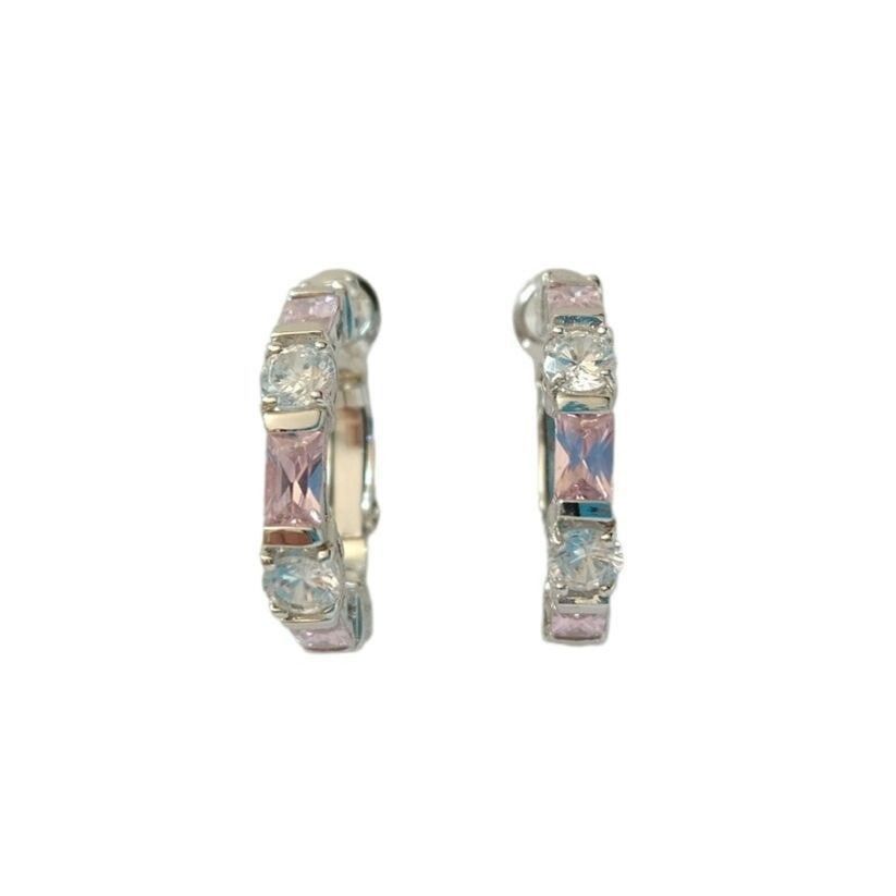The Unbranded Brand Lilac & Clear CZ Huggie Earrings Sterling Silver 925 FAS Size ONE SIZE - 2 Thumbnail