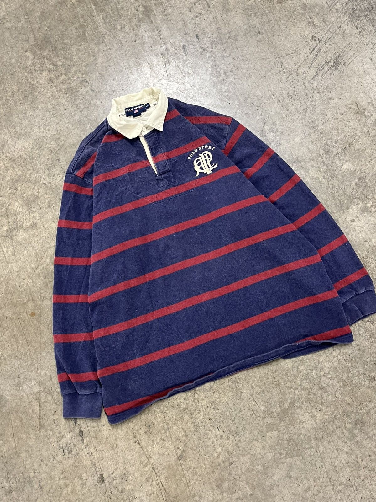 Polo Ralph Lauren × Vintage Polo sports vintage rugby stripped longsleeve preppy rare Size US XL / EU 56 / 4 - 1 Thumbnail