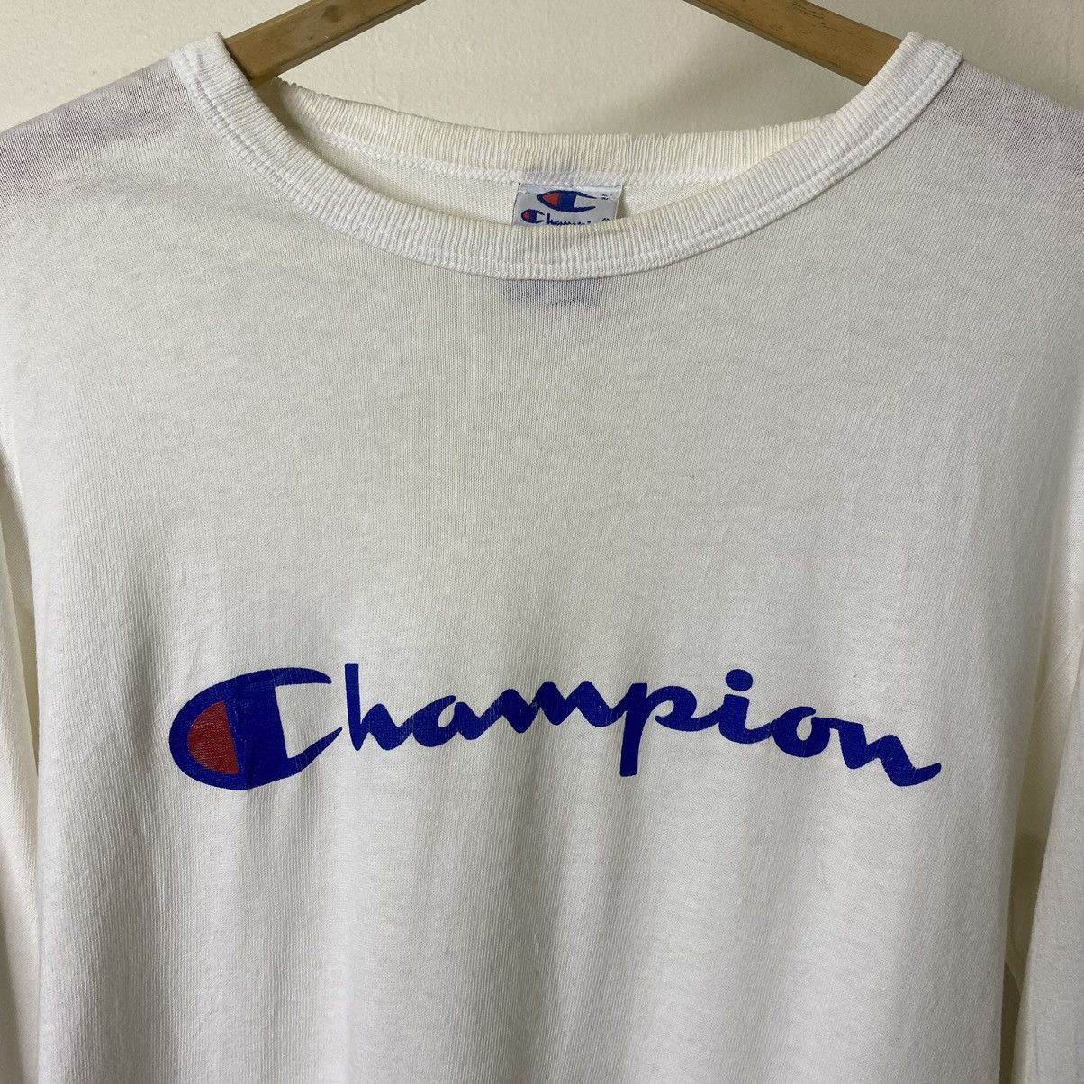 Champion × Vintage 1990s Champion Spell Out LS T Shirt Made in USA Size US M / EU 48-50 / 2 - 2 Thumbnail