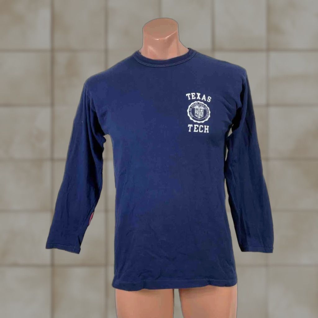 VINTAGE Champion Texas Tech Long Sleeve Shirt Mens Large University Seal Patch Crew Neck Blue