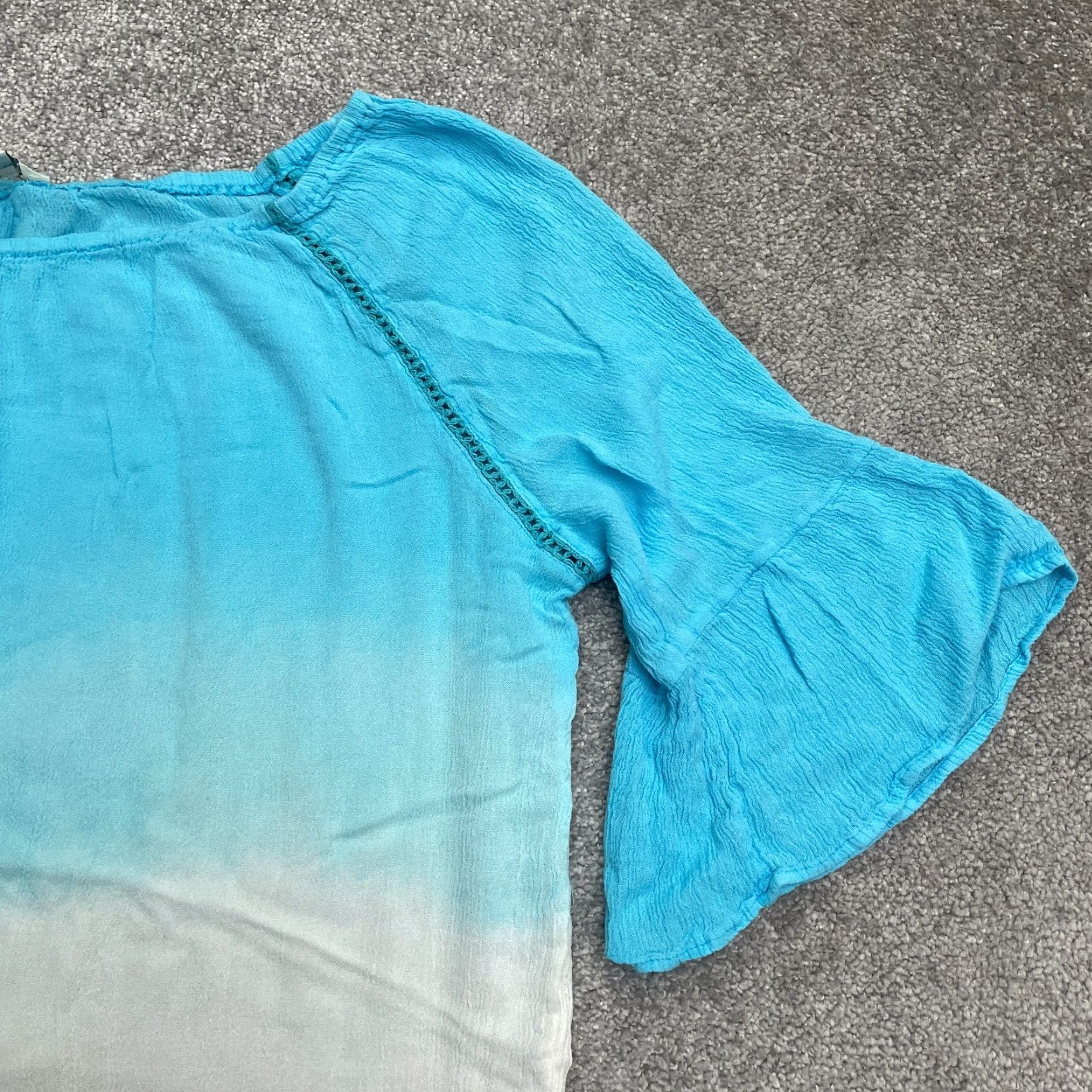 Vintage Cato Ombre Off Shoulder Peasant Top Womens 20W Blue Bell Sleeve Summer Shirt Womens Size 3XL / US 20-22 - 3 Thumbnail