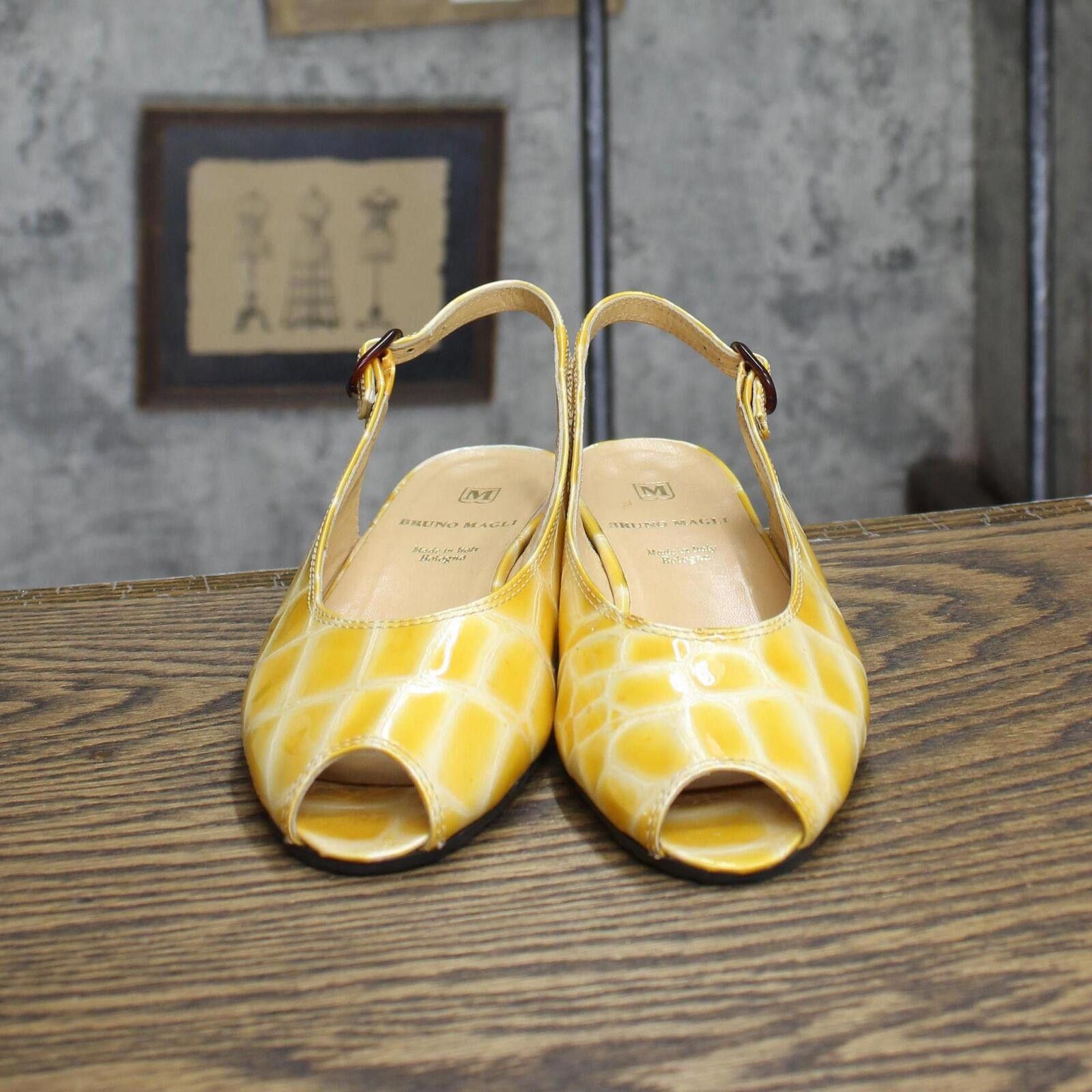 Bruno Magli Bruno Magli Womens Leather Low Wedge Strap Sandals Yellow 6B Size US 6 / IT 36 - 3 Thumbnail