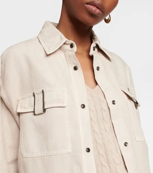 Brunello Cucinelli o1y0725 Denim Jacket in Beige Size M / US 6-8 / IT 42-44 - 2 Thumbnail