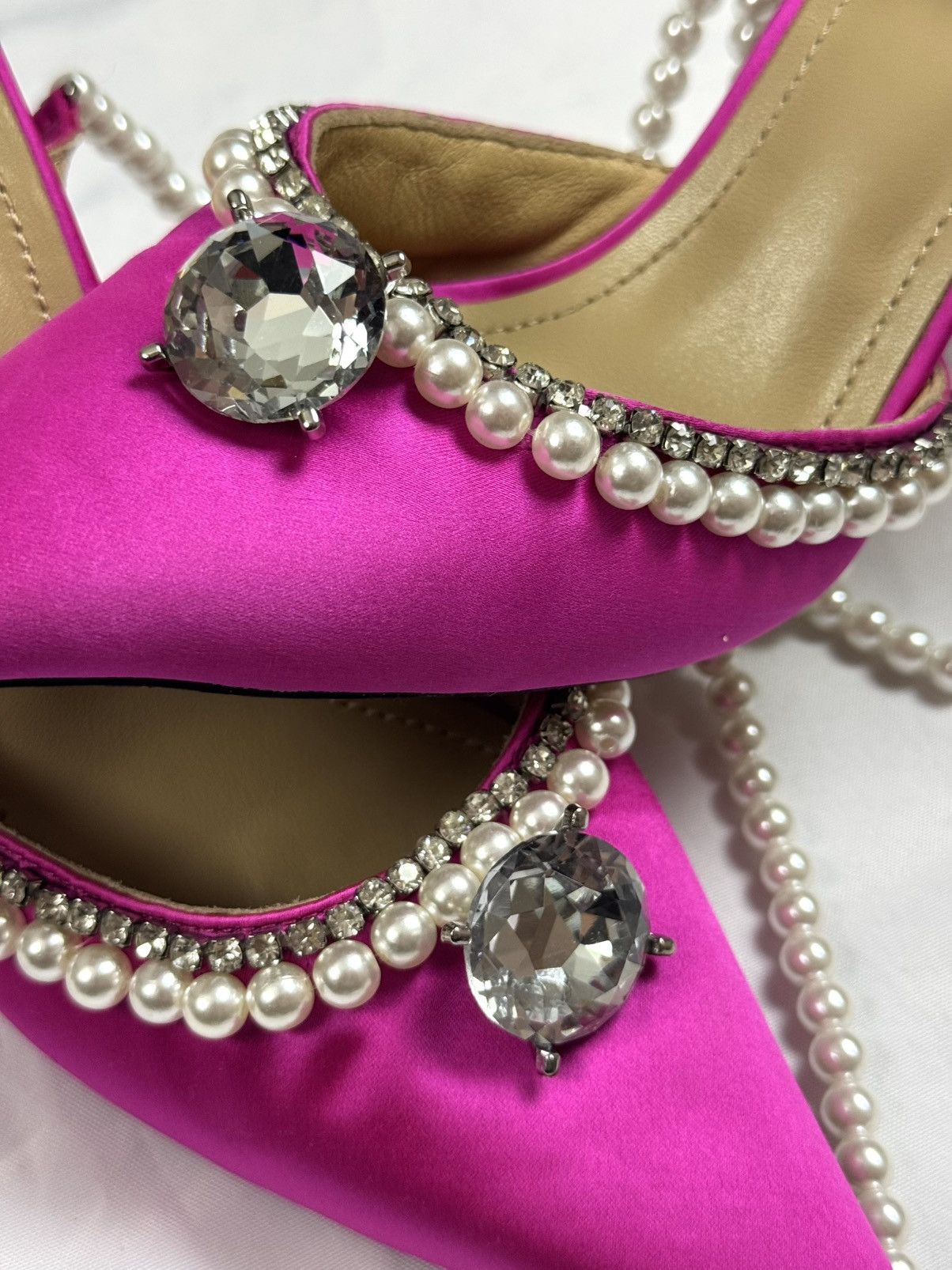 MACH & MACH Crystal Embellished Leather / Satin Pumps Pearl Lace Ties 38 Size US 7 / IT 37 - 12 Thumbnail
