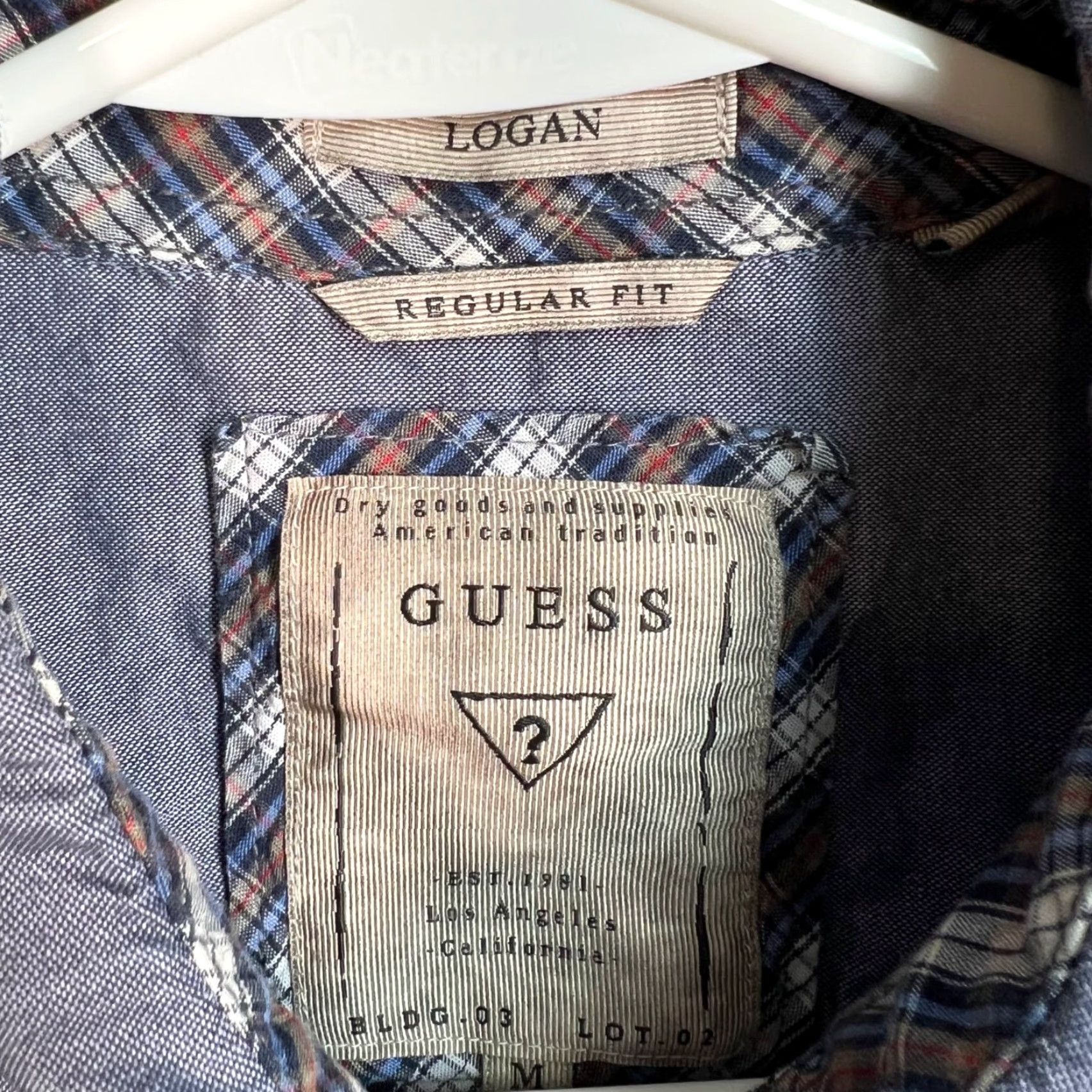 Guess VINTAGE GUESS Logan Mens Plaid Long Sleeve Shirt Regular Fit Size M Blue Cotton Button-Up Shirt Mens Size US M / EU 48-50 / 2 - 3 Thumbnail