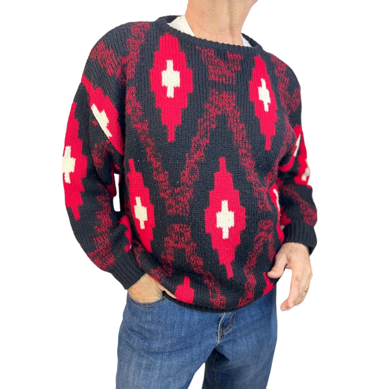 image of Espirit Sport Sweater Diamonds Motif Black Knit Pullover, Men's (Size Medium)