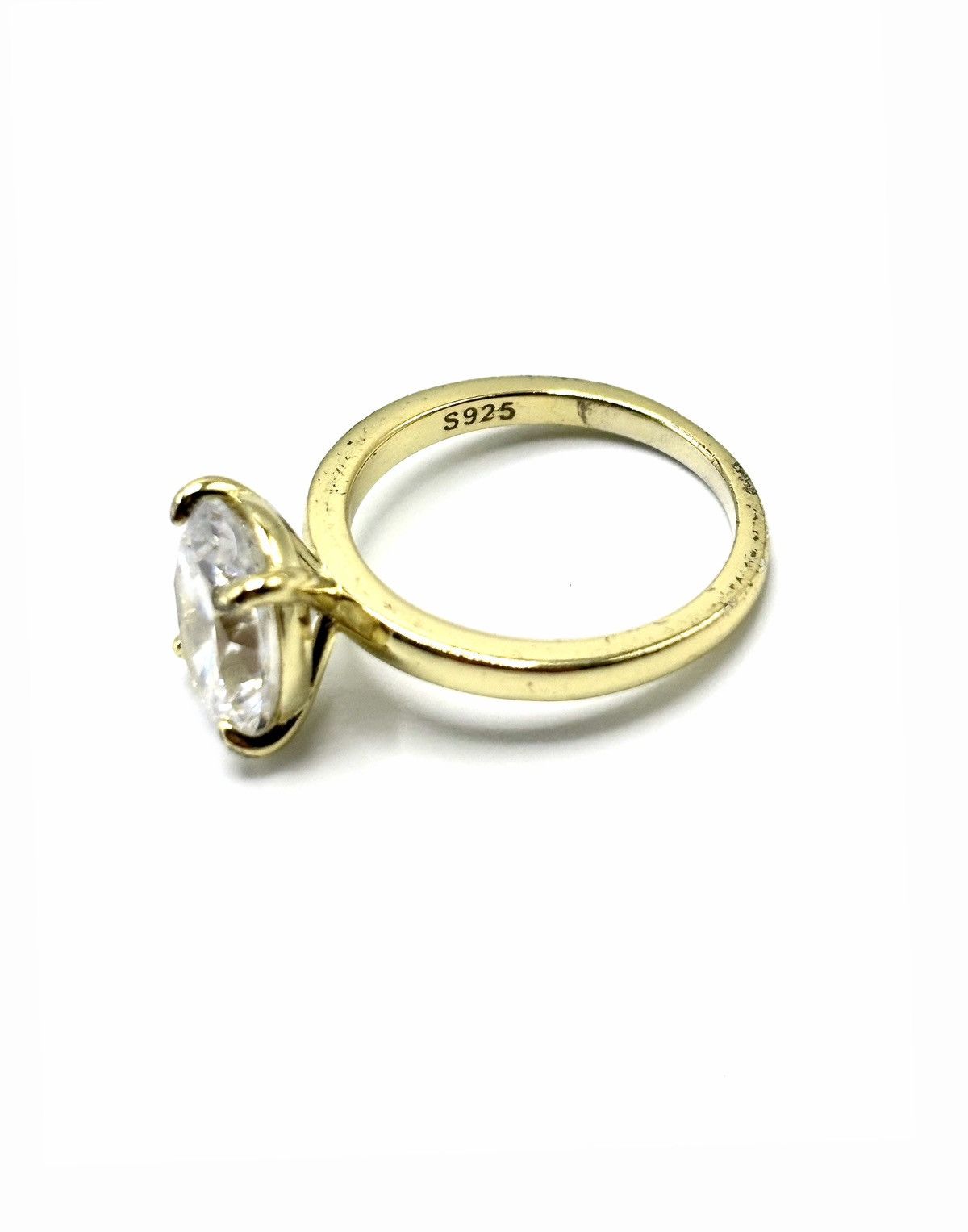 Sterling Silver Gold-Tone .925 Sterling Silver CZ Oval Solitaire Ring sz 4.5 Size ONE SIZE - 6 Thumbnail