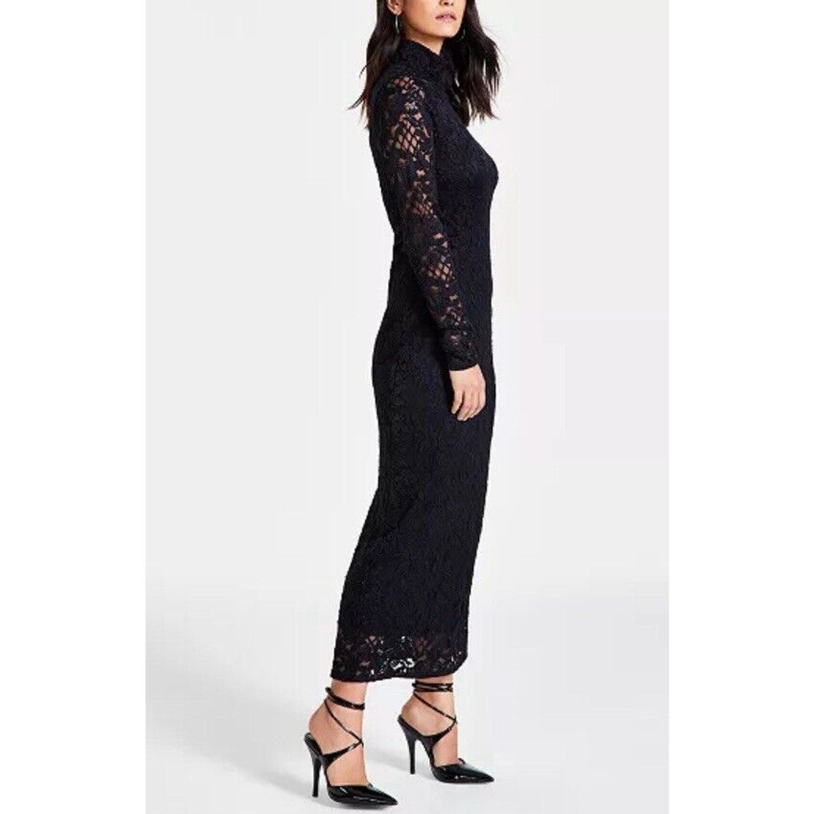 Bar III Bar III Women Lace Bodycon Dress Deep Black Size XS Size XS / US 0-2 / IT 36-38 - 3 Thumbnail