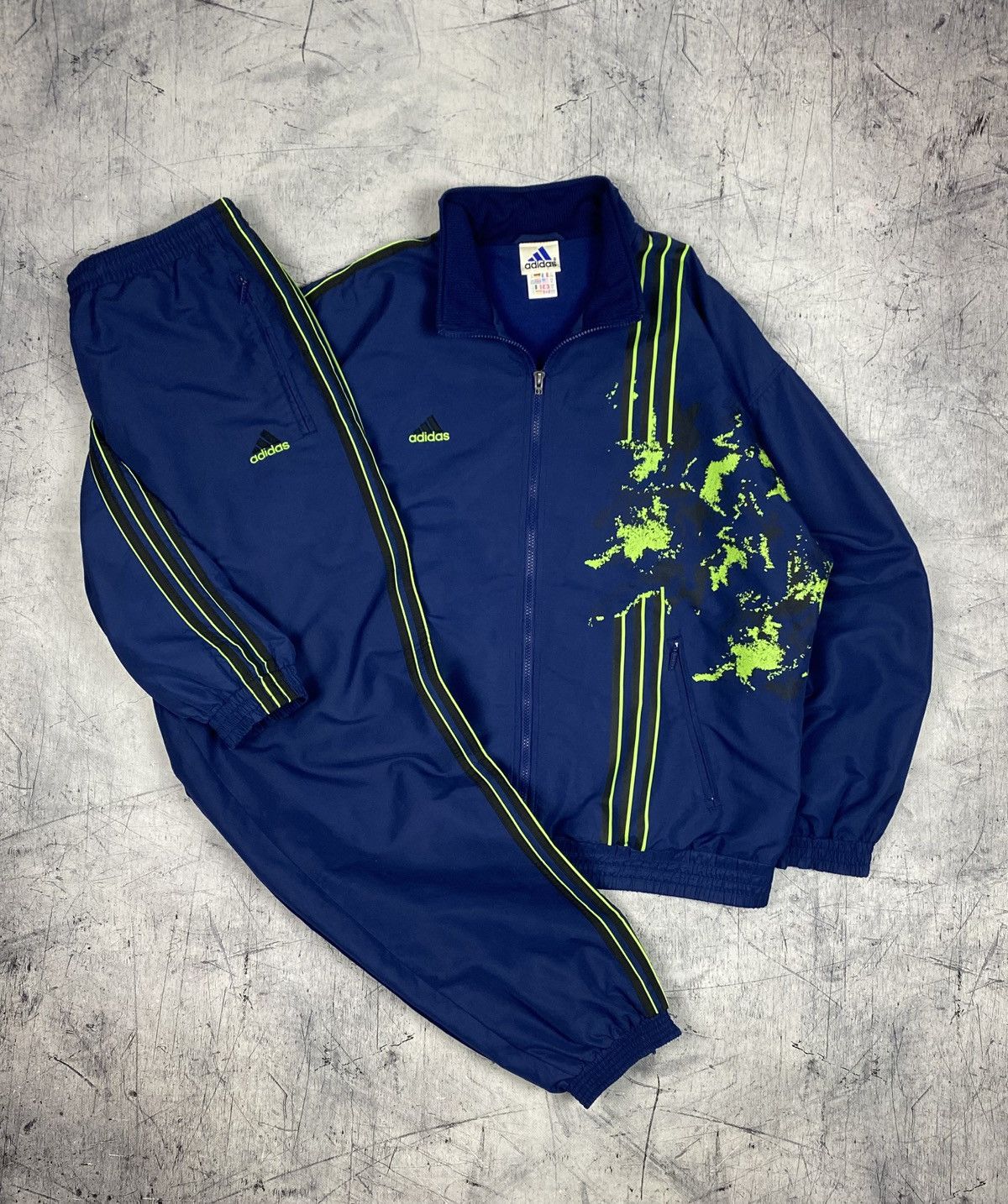Adidas Vtg Adidas Tracksuit Full Set Jacket Pants Blue Green Neon Size US 33 - 2 Thumbnail