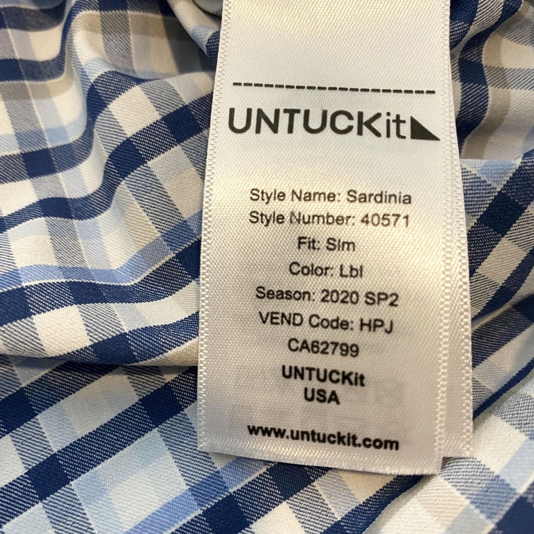 UNTUCKit UNTUCKit Shirt Mens Small Blue Check Sardinia Slim Fit Long Sleeve Perfomance Size US S / EU 44-46 / 1 - 5 Thumbnail
