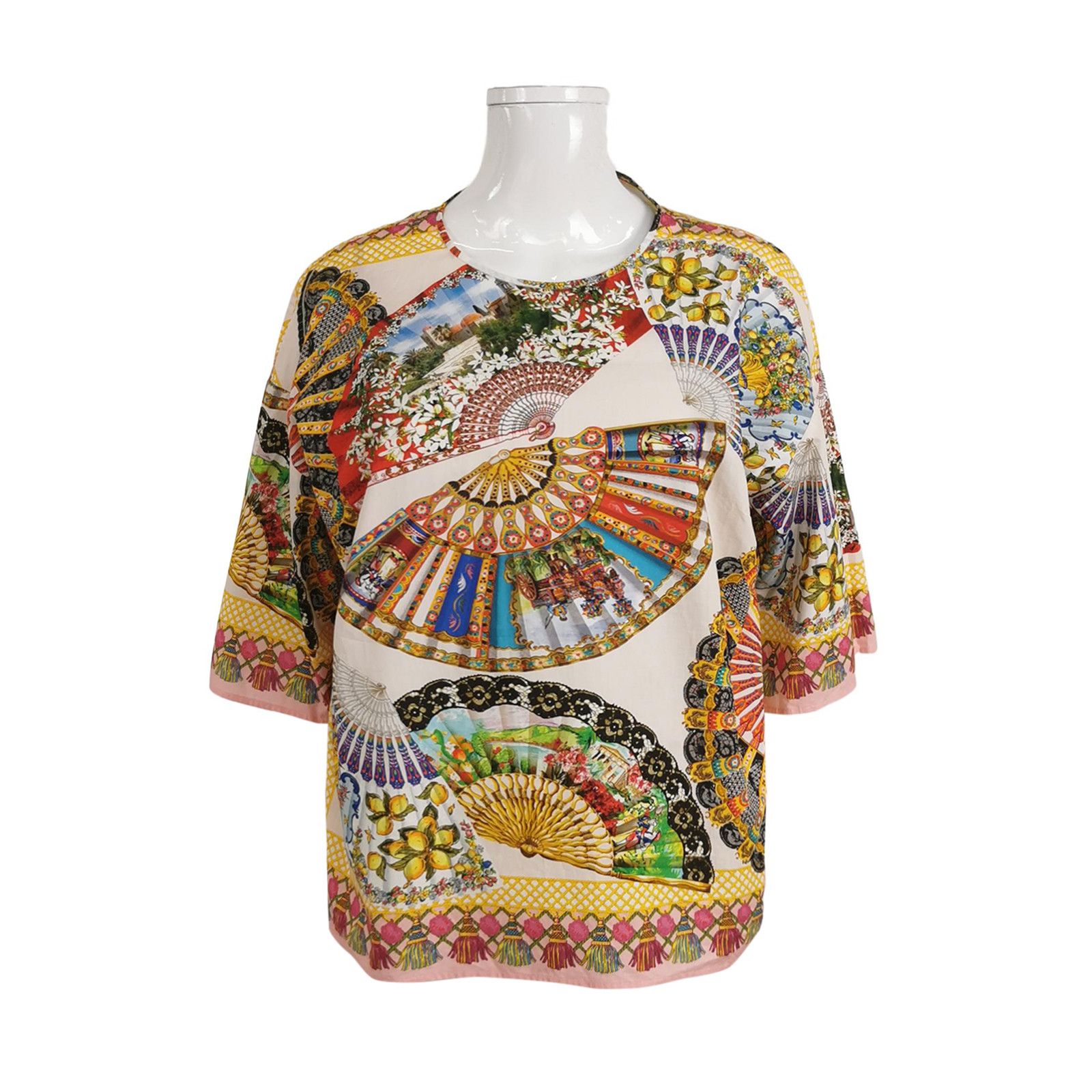 Dolce & Gabbana Dolce & Gabbana Fan Print Short Sleeve Top Size 46 Size US S / EU 44-46 / 1 - 1 Thumbnail