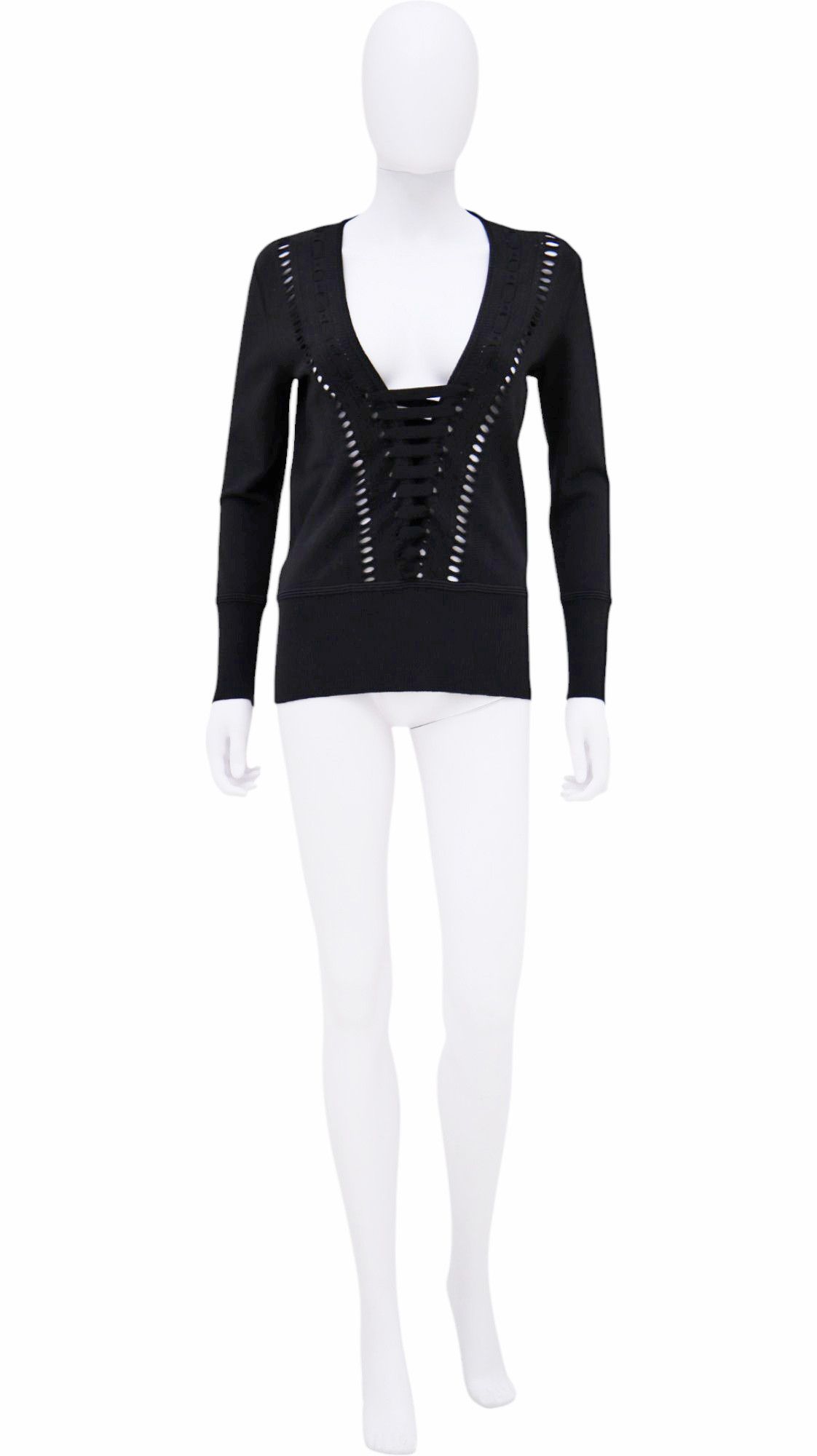 Roberto Cavalli F/W 2012 Black Cut-Out Wool Longsleeve Size S / US 4 / IT 40 - 5 Thumbnail