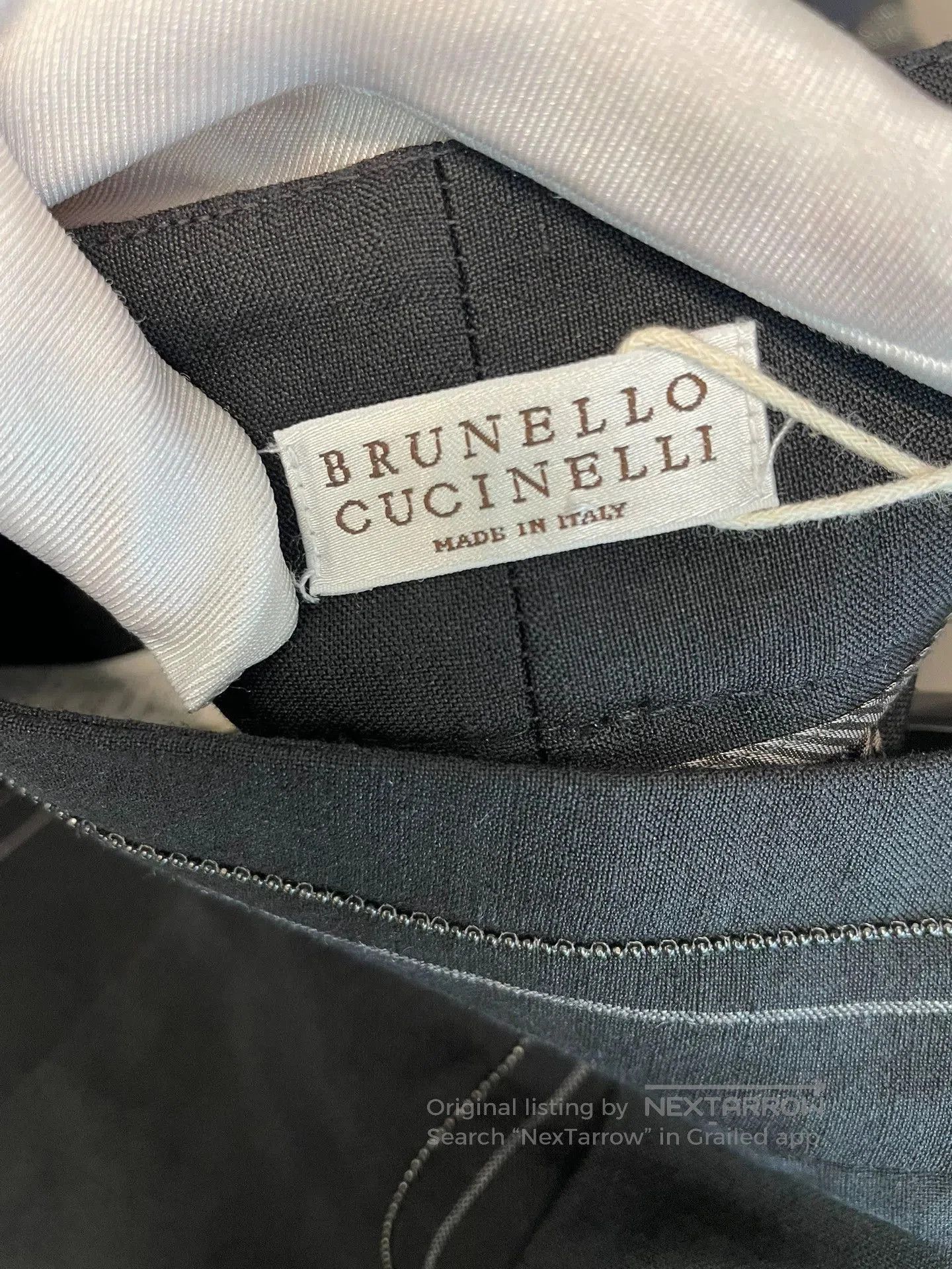 brunello cucinelli black sequin wool trousers.