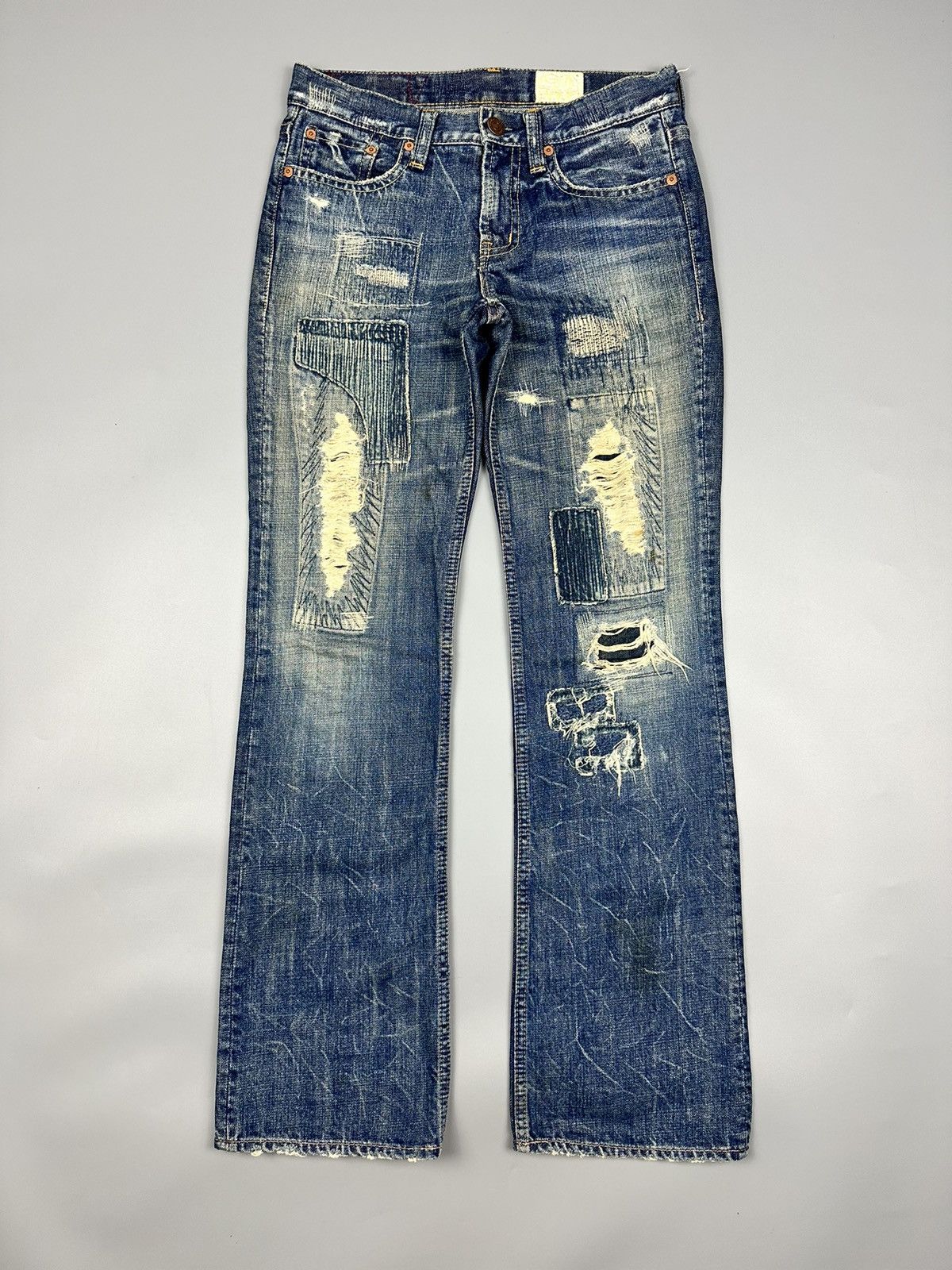 If Six Was Nine Sick Distressed Antgauge Boro Whiskered Flared Denim Size US 30 / EU 46 - 1 Thumbnail