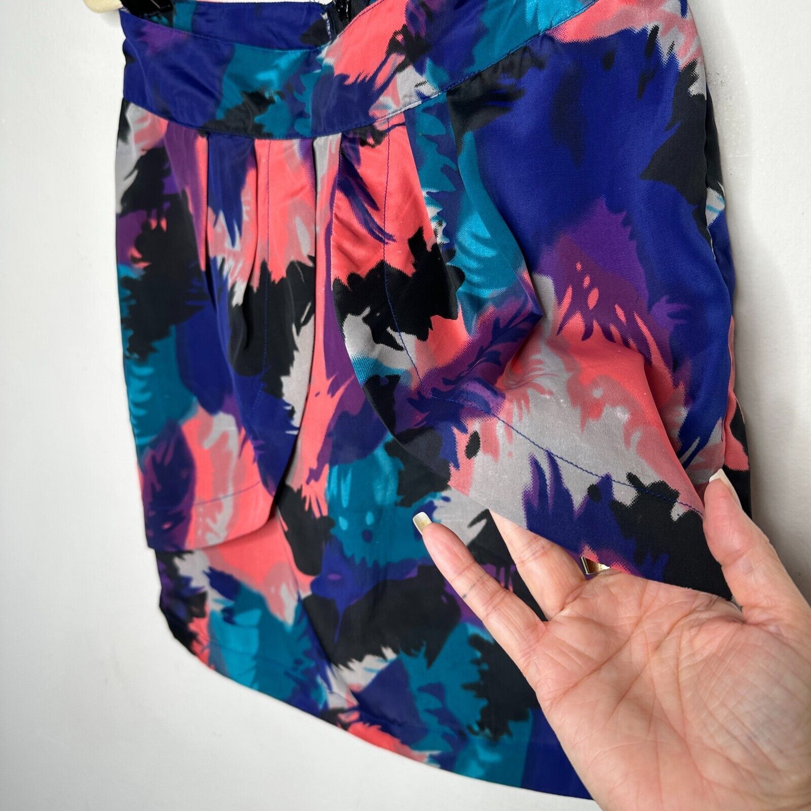 Other Delicia Satin Purple Pink Blue Geometric Tulip Zip Skirt S Size 27" / US 4 / IT 40 - 3 Thumbnail