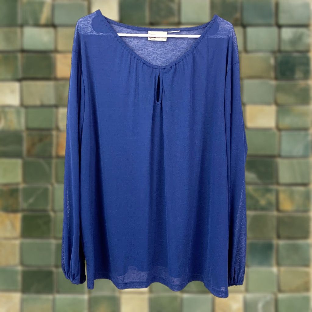 Faded Glory VINTAGE Faded Glory Boho Loose Keyhole Blue Shirt Blouse 2XL 48" Chest 24" Casual Long Sleeve Pullover Womens Blouse 90s Size XXL / US 16-18 / IT 52-54 - 1 Thumbnail