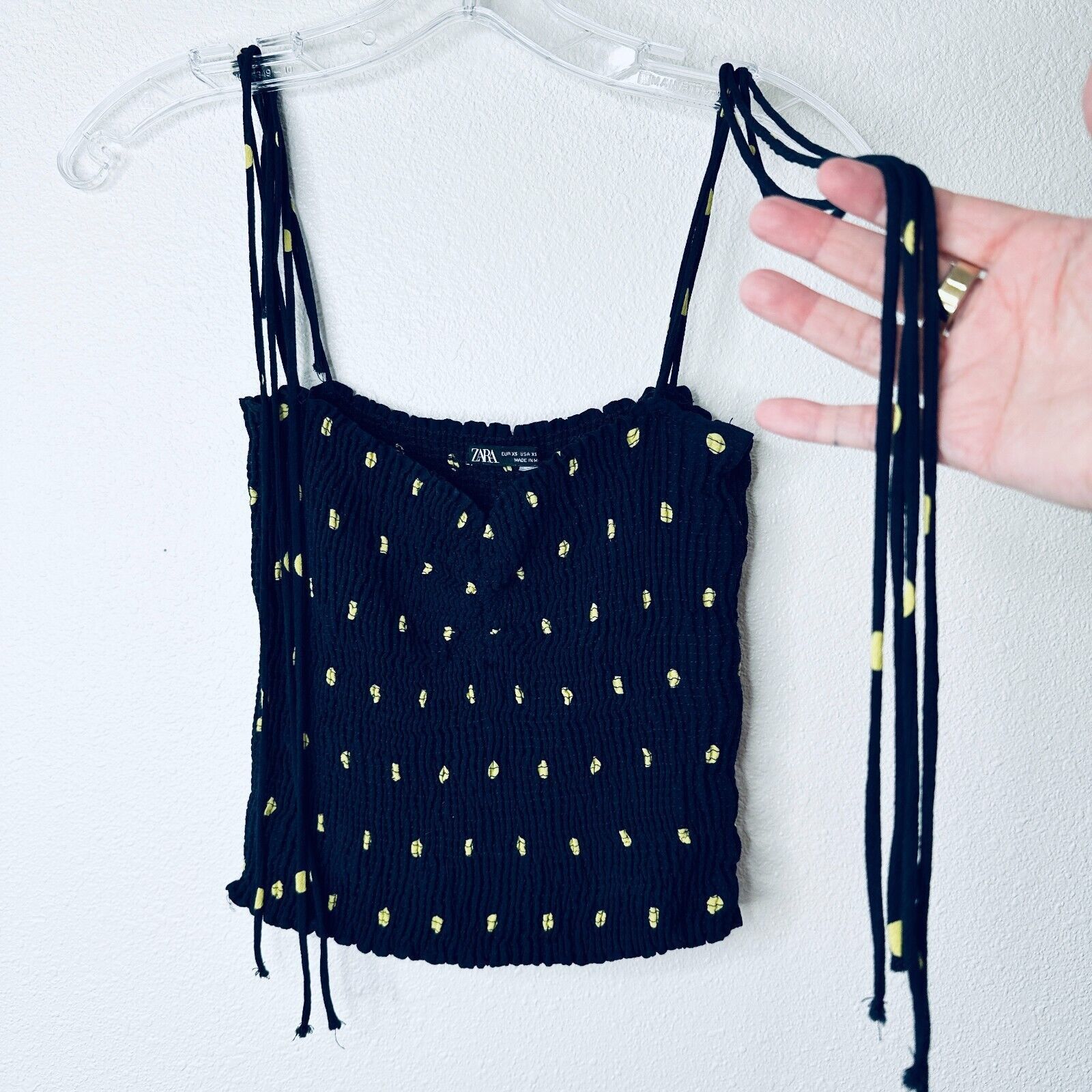 Zara Zara Navy & Yellow Polka Dot Smocked Tube Top XS Size XS / US 0-2 / IT 36-38 - 5 Thumbnail