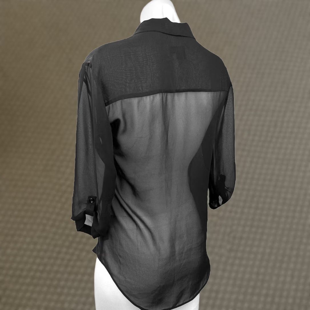 Asos Blouse Womens Size 2 Black Sheer V Neck 3/4 Sleeve Lightweight Casual Wrap Top, Women's (Size Xs)