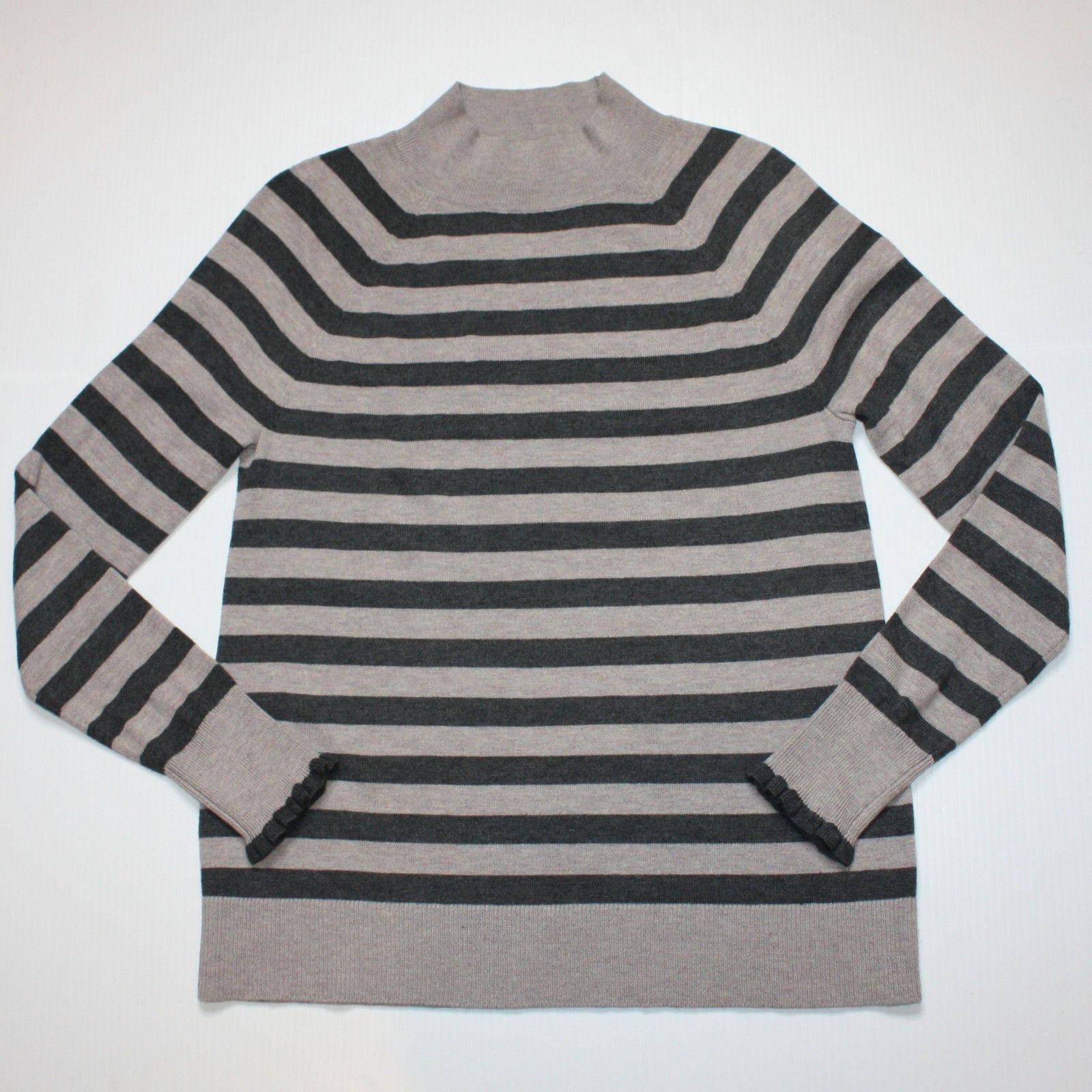 Loft Striped Ruffle Cuff Mock Neck Sweater in size Small MSRP $55 Size S / US 4 / IT 40 - 2 Thumbnail