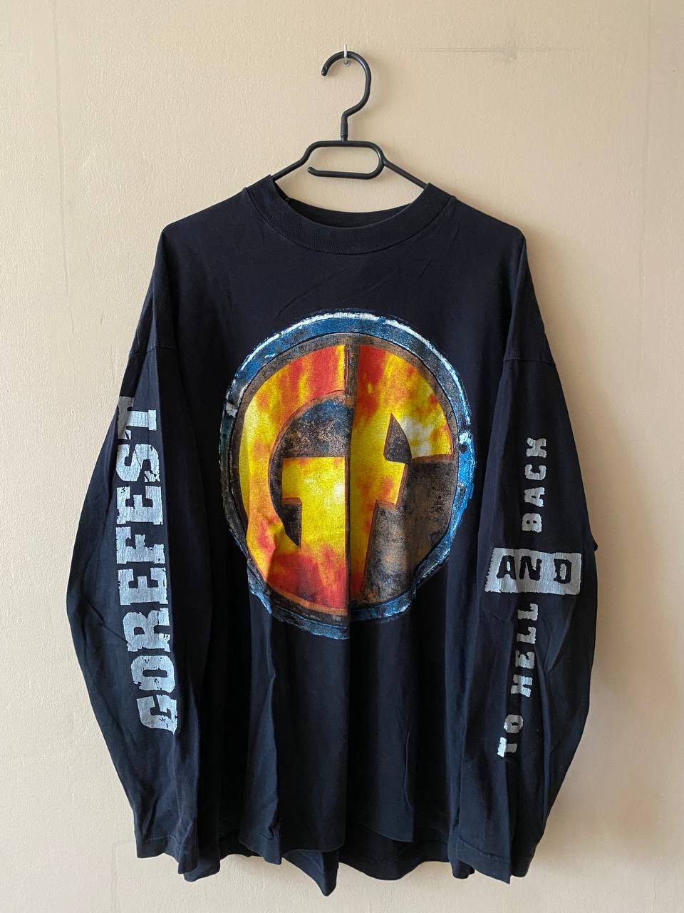 Image of Band Tees x Rock Tees Vintage 90's Gorefest To Hell And Back Logo Long Sleeve in Faded Black (Size 