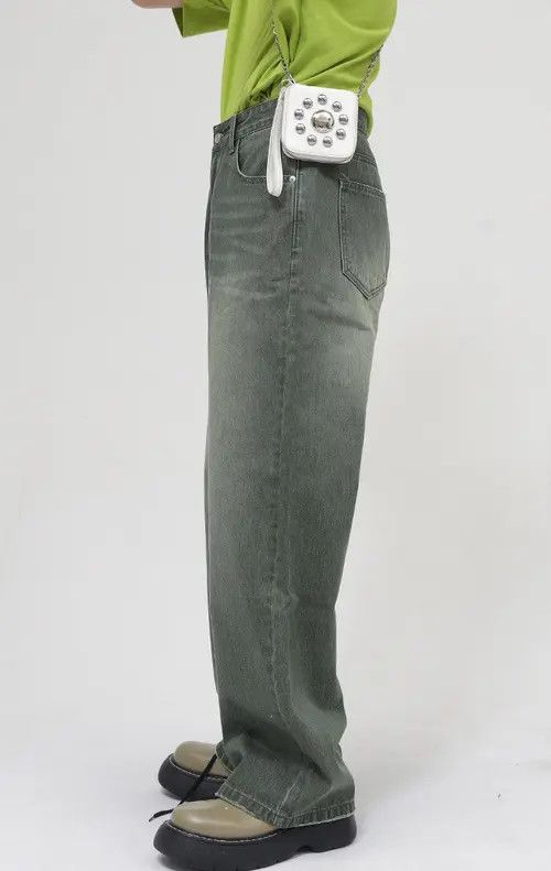 Japanese Brand × Jean Pants Loose fit washed mid-rise green frayed jeans Size US 31 - 3 Thumbnail