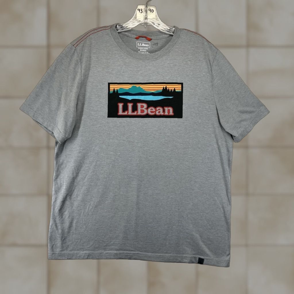 Vintage L.L.Bean Mens T-Shirt Regular Slightly Fitted Graphic Crew Neck Short Sleeve Gray Lightweight Cotton Polyester Logo Fisherman Size US M / EU 48-50 / 2 - 1 Thumbnail