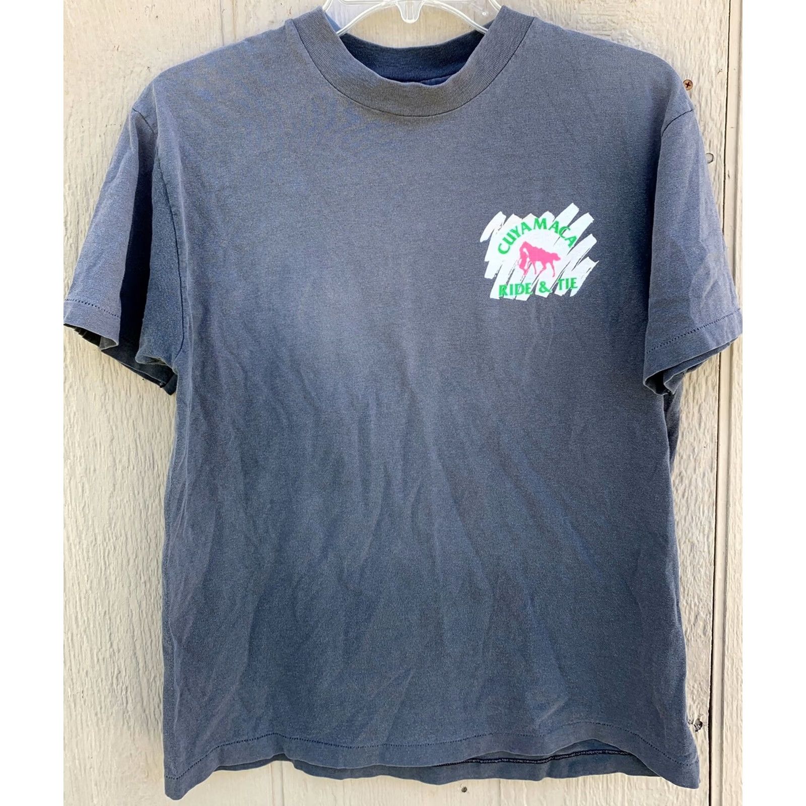 Hanes VINTAGE Hanes Cuyamaca Ride & Tie T Shirt Graphic Tee 80s 90s L Mens Gray Neon Graphics Back Front Size US L / EU 52-54 / 3 - 6 Thumbnail