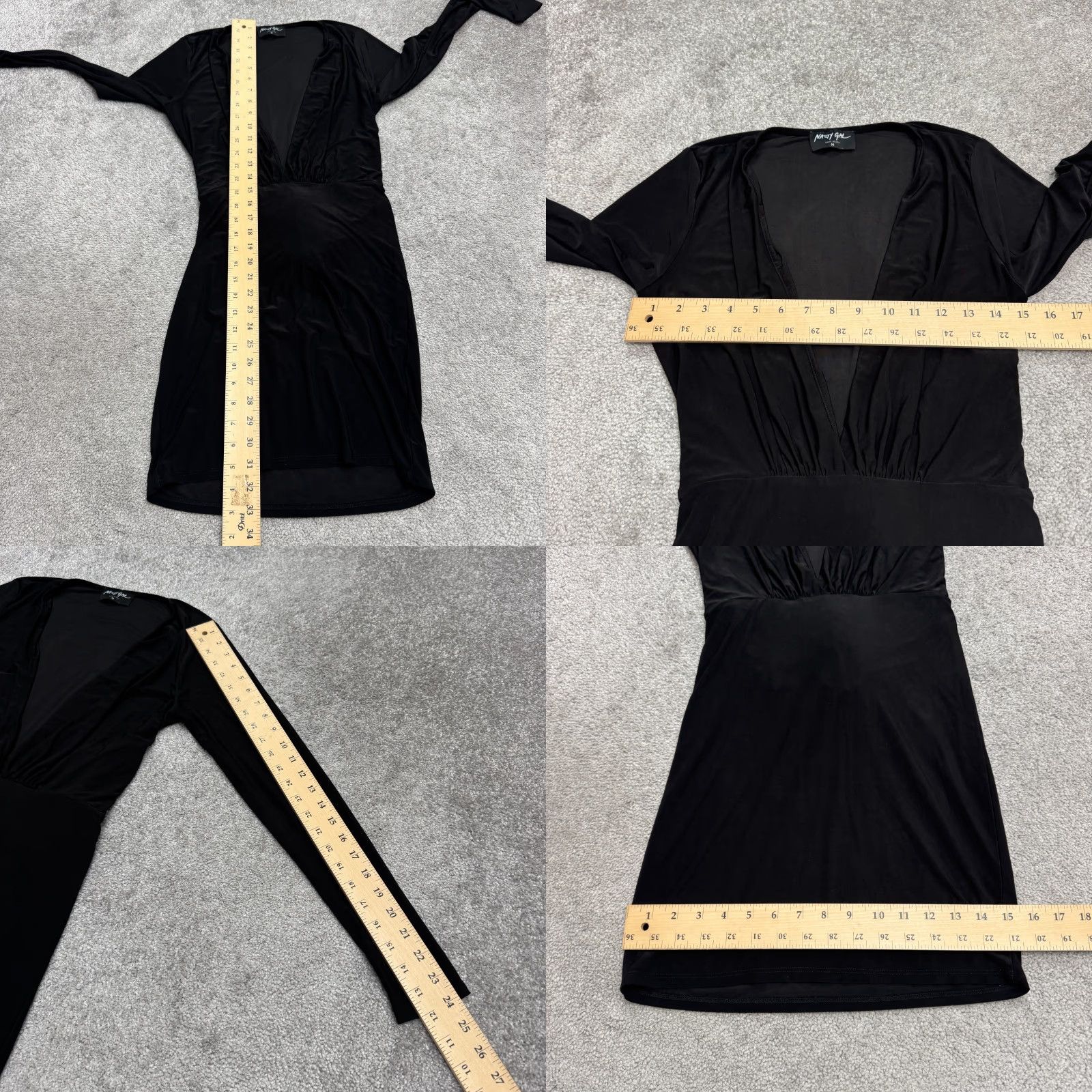 Nasty Gal Nasty Gal Dress Womens Medium Black Bodycon Mini Long Sleeve Ruched Plunging Womens Size M / US 6-8 / IT 42-44 - 8 Thumbnail